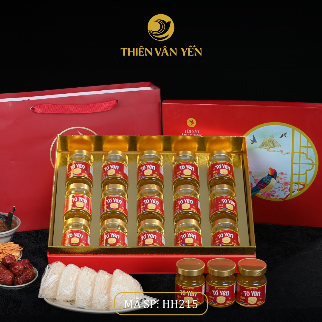 Hộp quà tặng 15 hũ - Tổ yến chưng đông trùng 1G/ 3G/ 9G - Đỏ Thiên Sơn - Thiên Vân Yến