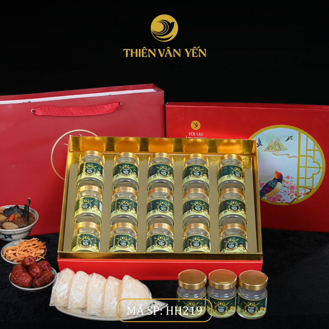 Hộp quà tặng 15 hũ - Tổ yến chưng đường phèn 1G/ 3G/ 9G - Đỏ Thiên Sơn - Thiên Vân Yến