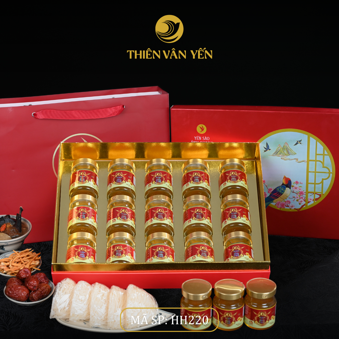 Hộp quà tặng 15 hũ - Tổ yến chưng đông trùng 1G/ 3G/ 9G - Đỏ Thiên Sơn - Thiên Vân Yến