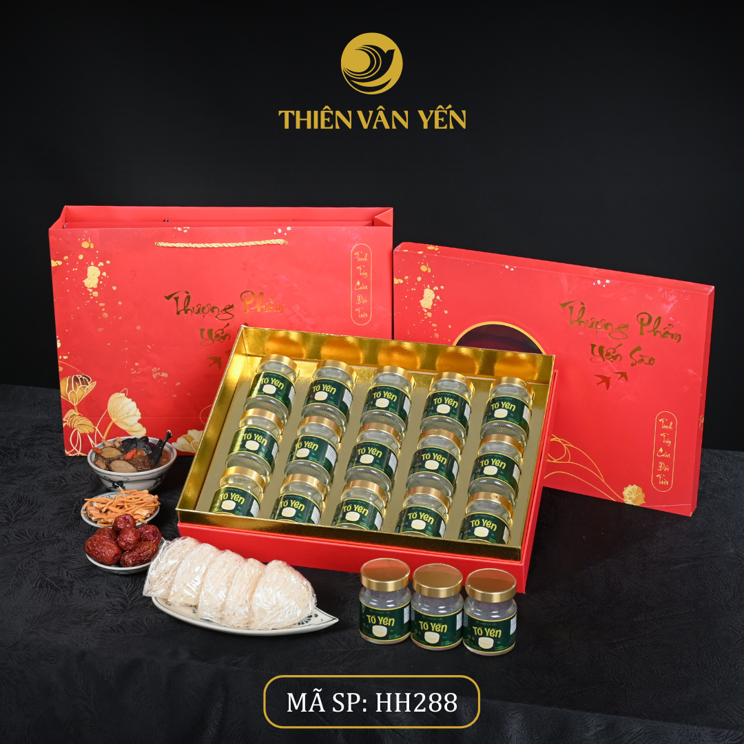 Hộp Quà Tặng 15 Hũ - Tổ Yến Chưng Đường Phèn 1G/ 3G/ 9G - Đỏ Hoa Sen - Thiên Vân Yến