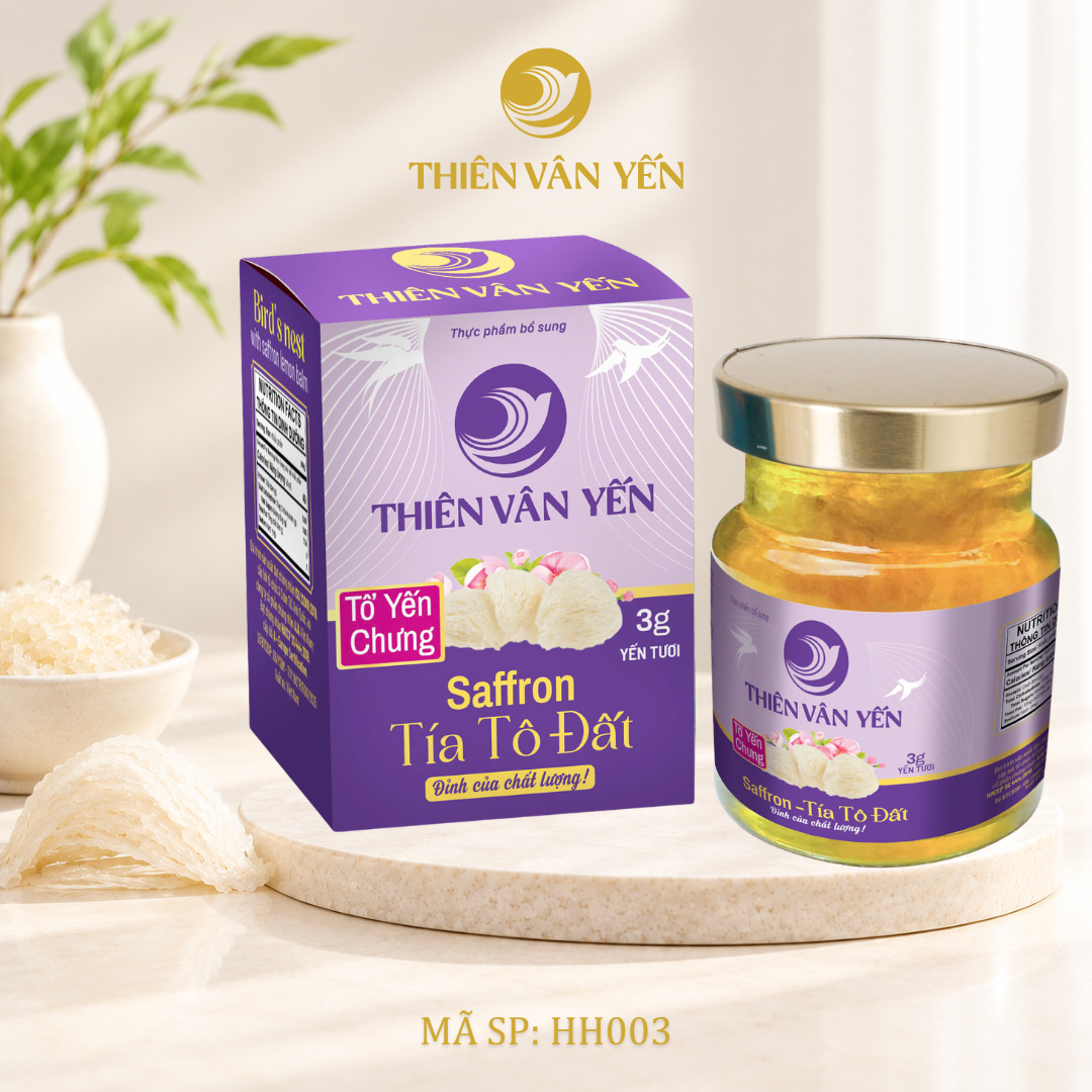 Tổ Yến Chưng Saffron Tía Tô Đất - Yến tươi 3g - Hộp 1 hũ - Thiên Vân Yến