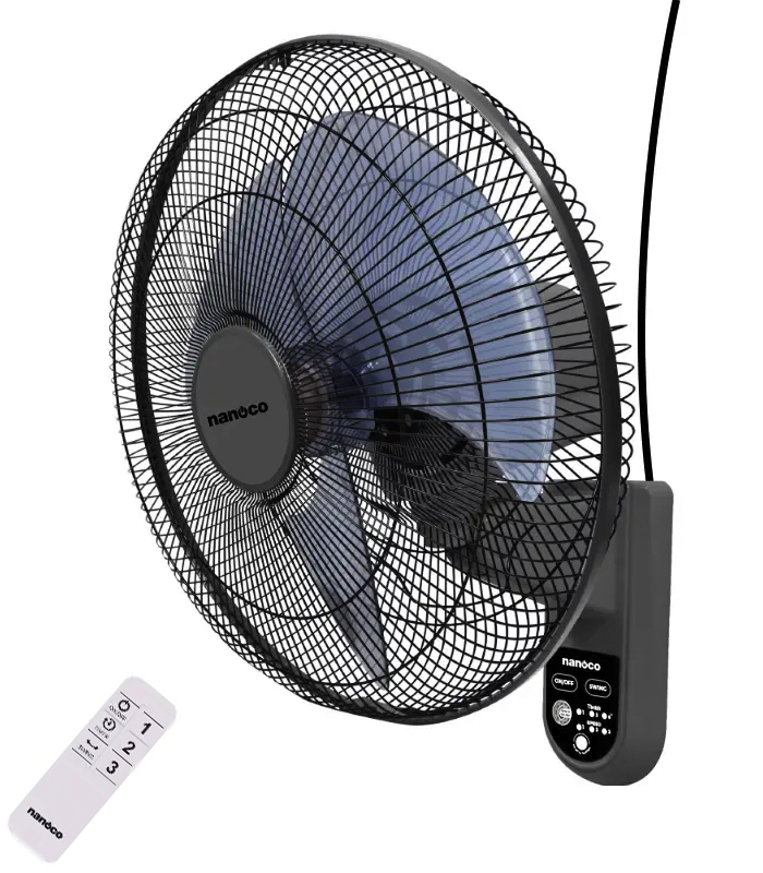 Quạt treo tường Nanoco NWF1615RC-GR bạc đạn có remote (Màu ghi)