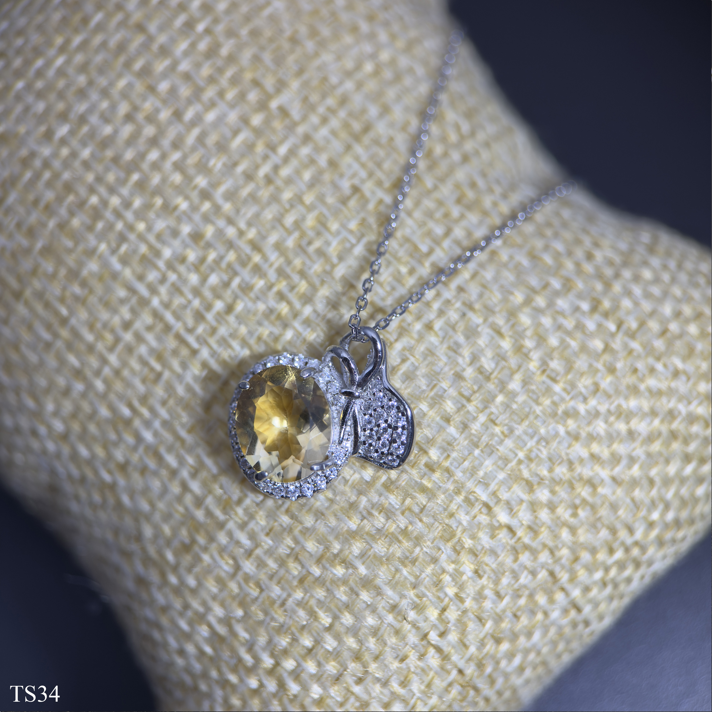 Dây chuyền bạc 925 nữ đính đá citrin thạch anh vàng tài lộc