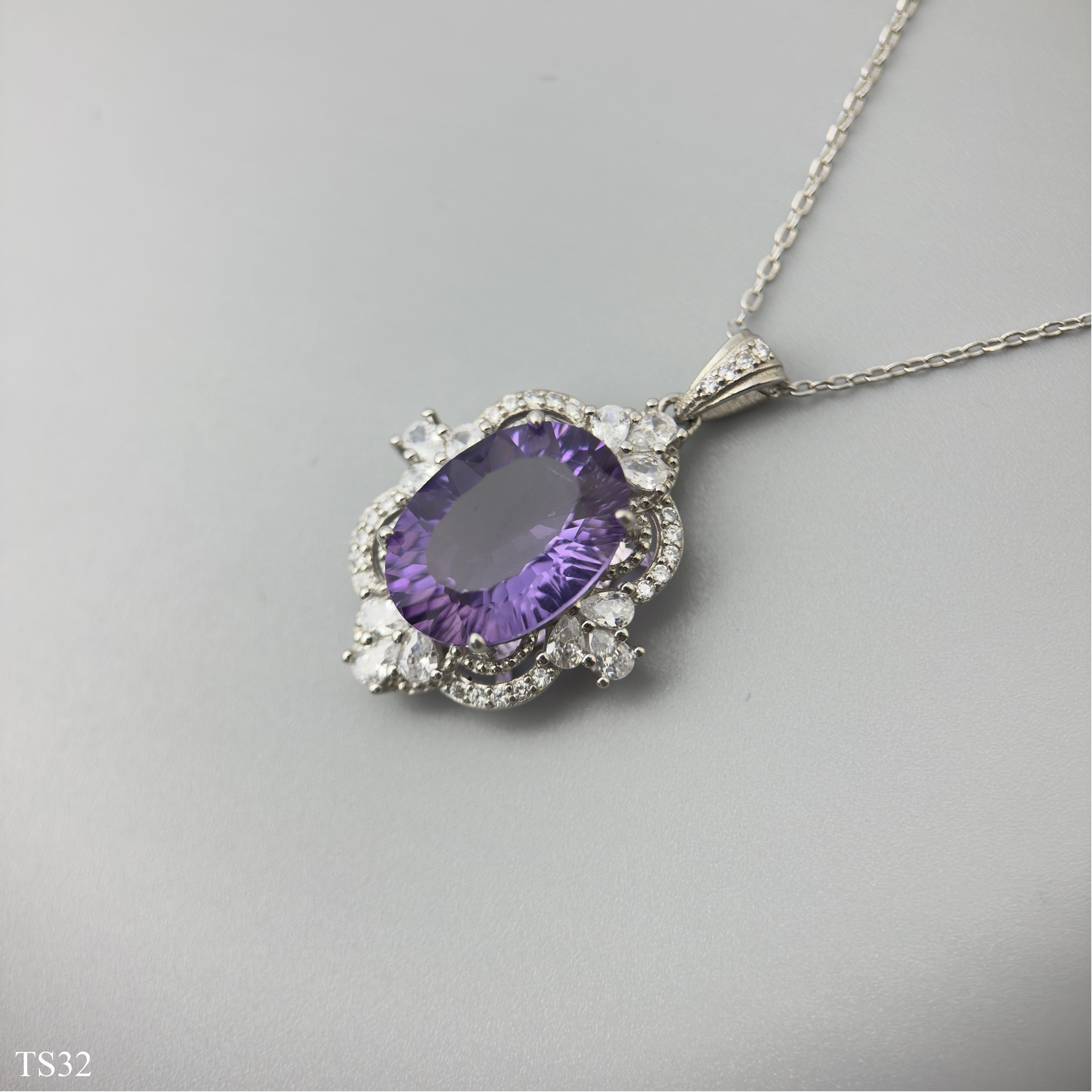 Dây chuyền bạc 925 nữ đính đá thạch anh tím Emethisyt tự nhiên