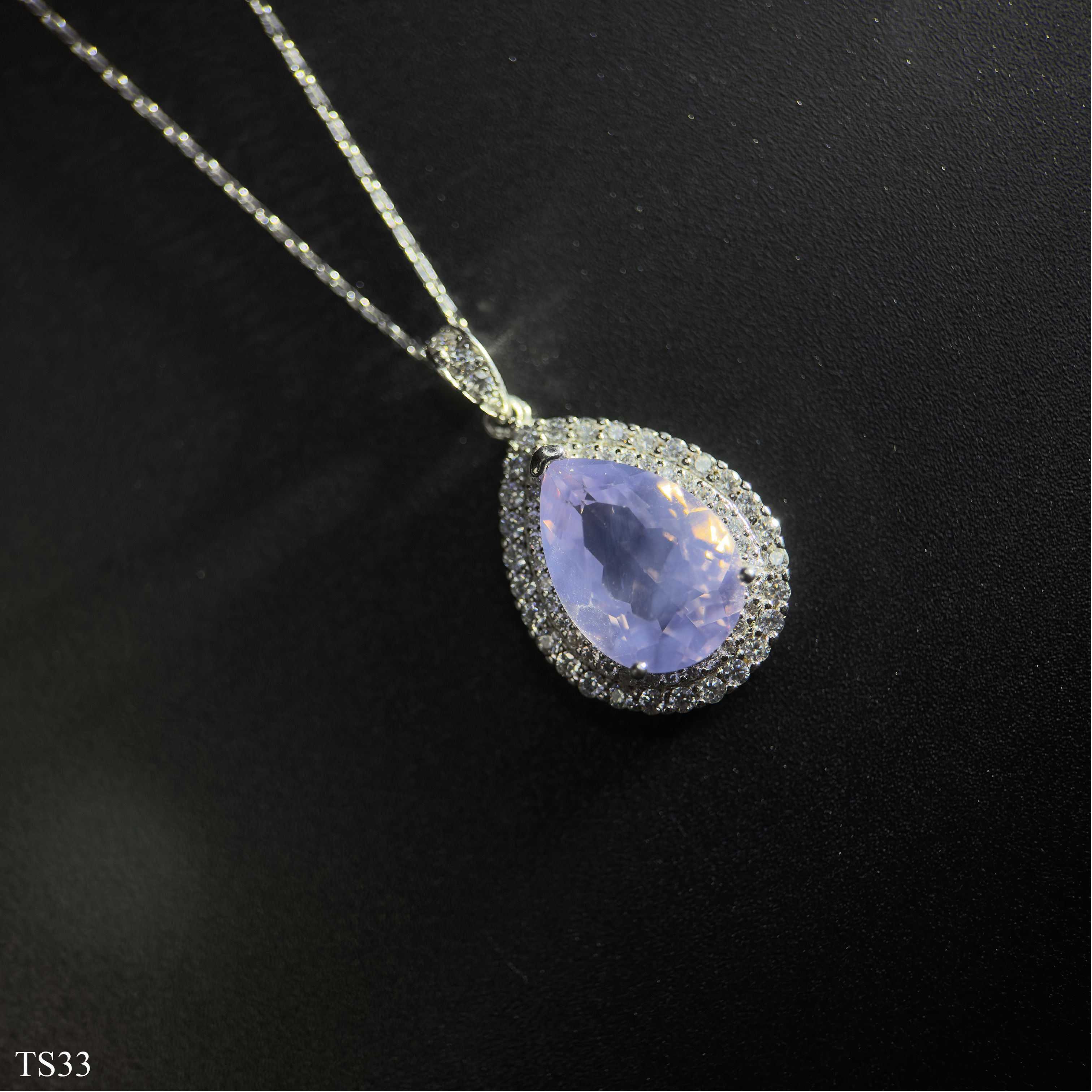 Dây Chuyền Bạc 925 Đá Thạch Anh Tím Emethisyt Giọt Nước Đẹp