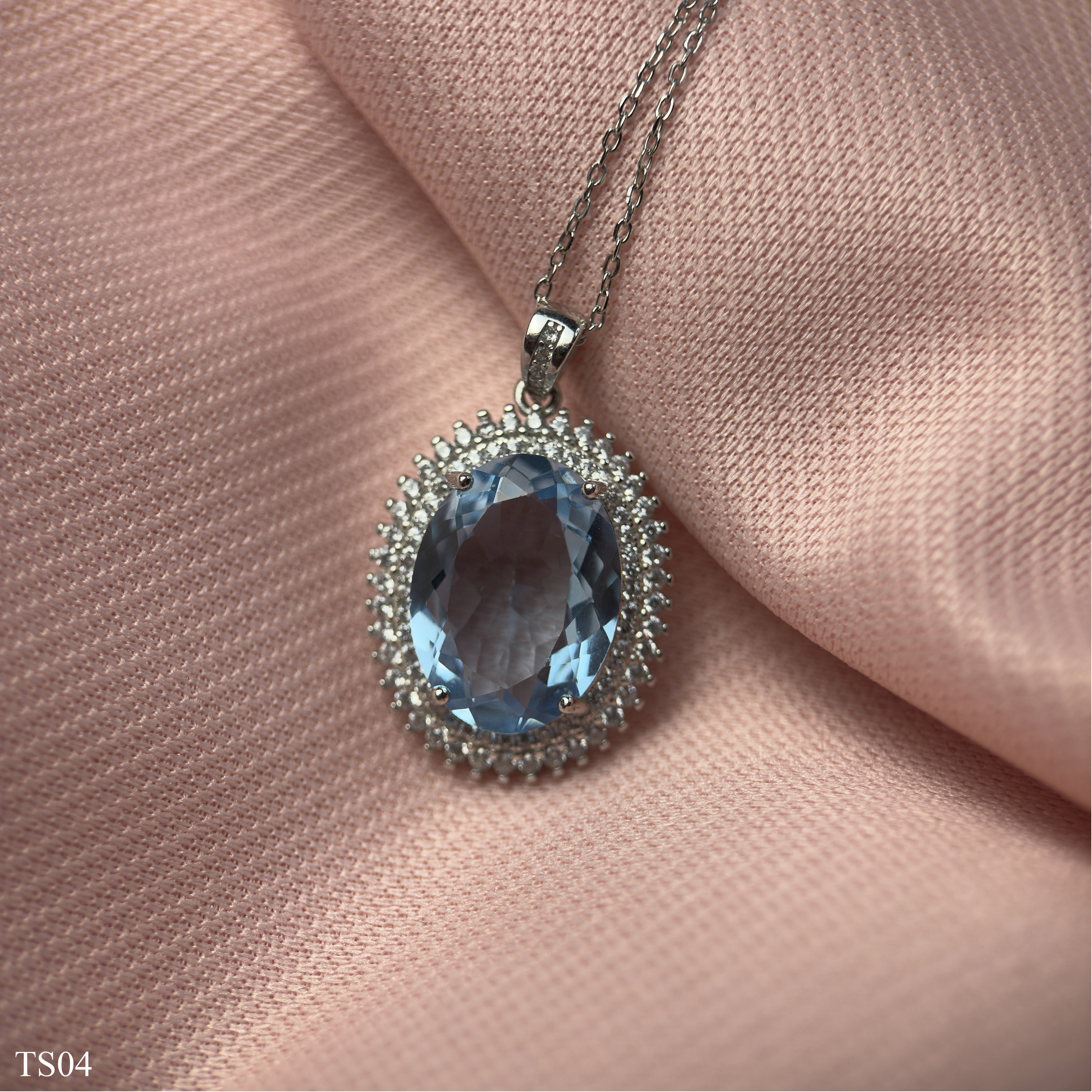 Dây chuyền bạc 925 nữ đính đá Topaz xanh tự nhiên