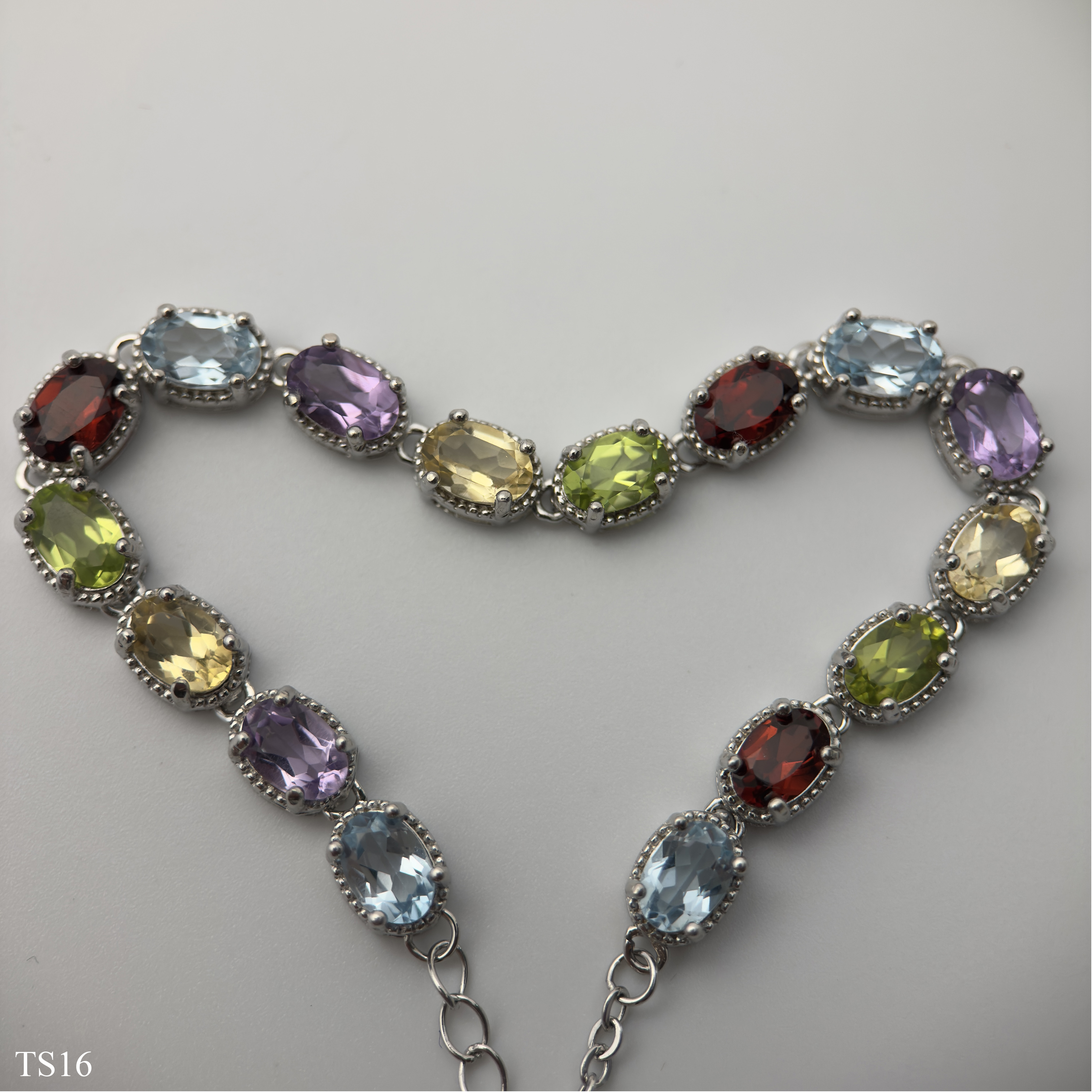 Lắc bạc 925 nữ đính đá tự nhiên topaz, peridot, garnet, thạch anh vàng, thạch anh tím