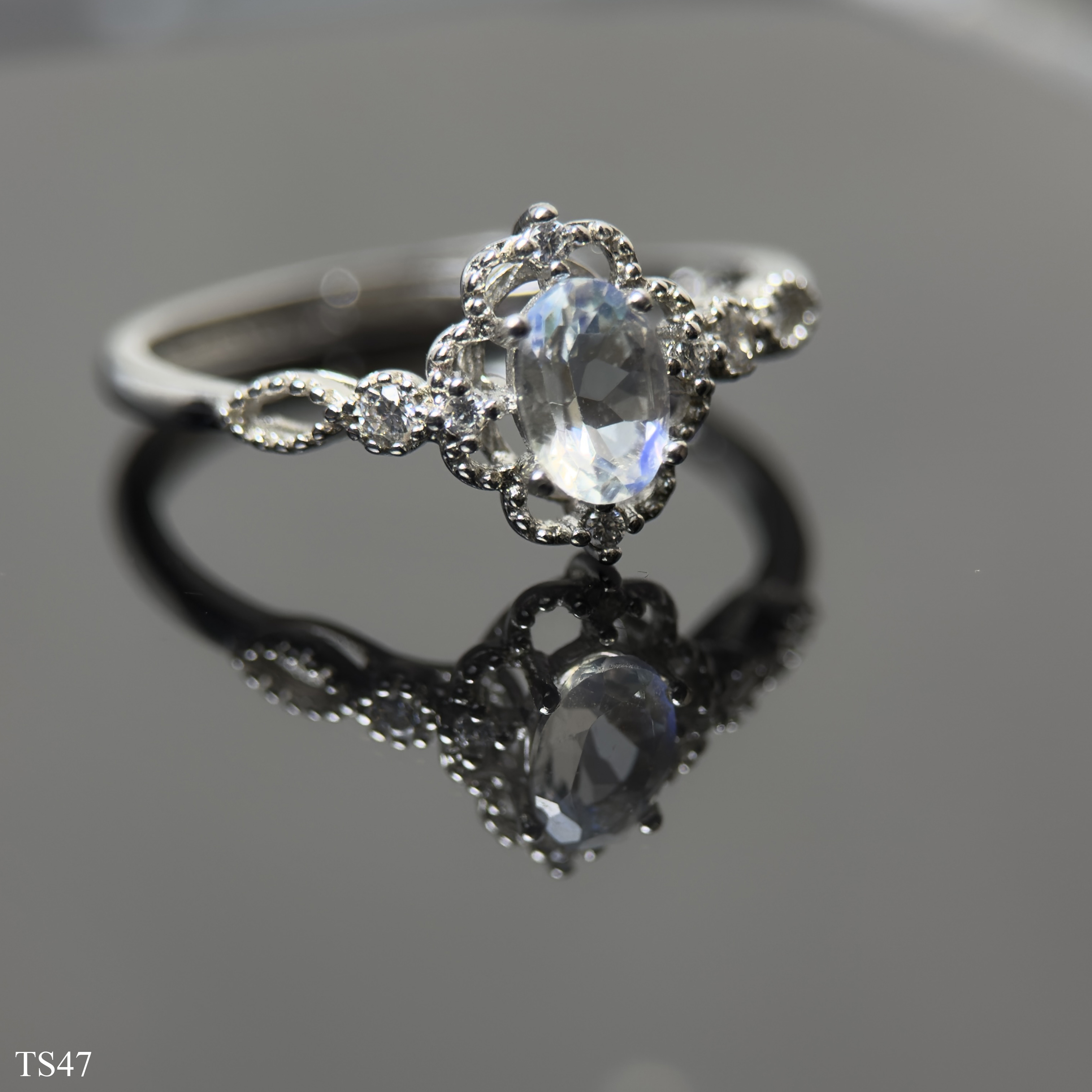 Nhẫn Bạc 925 Nữ Freesize Đá Mặt Trăng Moonstone