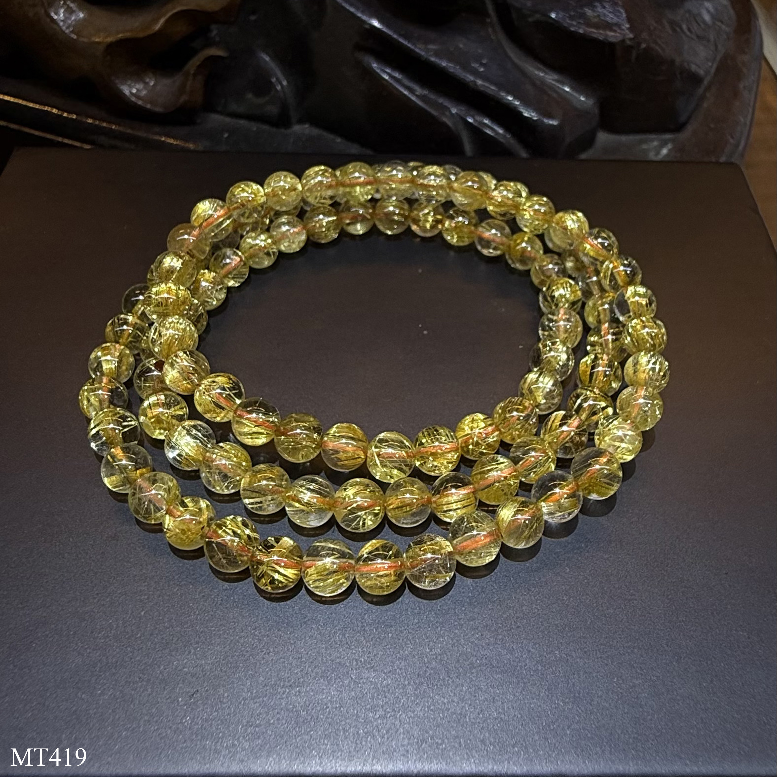 Vòng Tay Thạch Anh Tóc Vàng Víp Quấn 3 Vòng 4-5-6mm