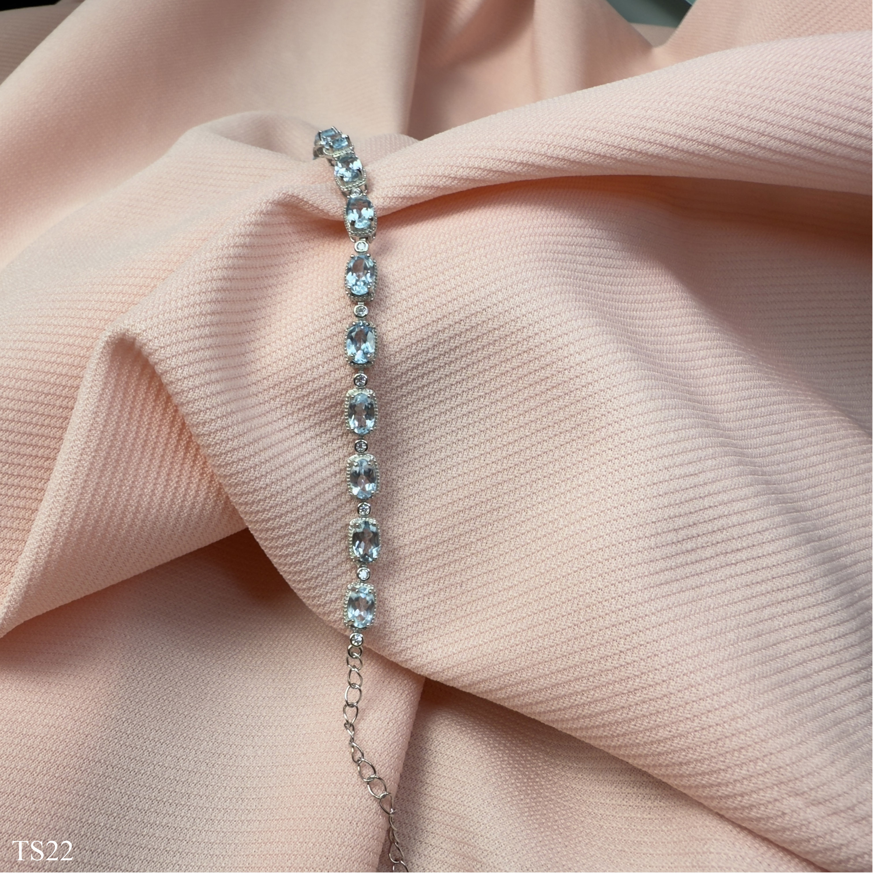 Lắc bạc nữ 925 đính đá Topaz xanh tự nhiên cao cấp