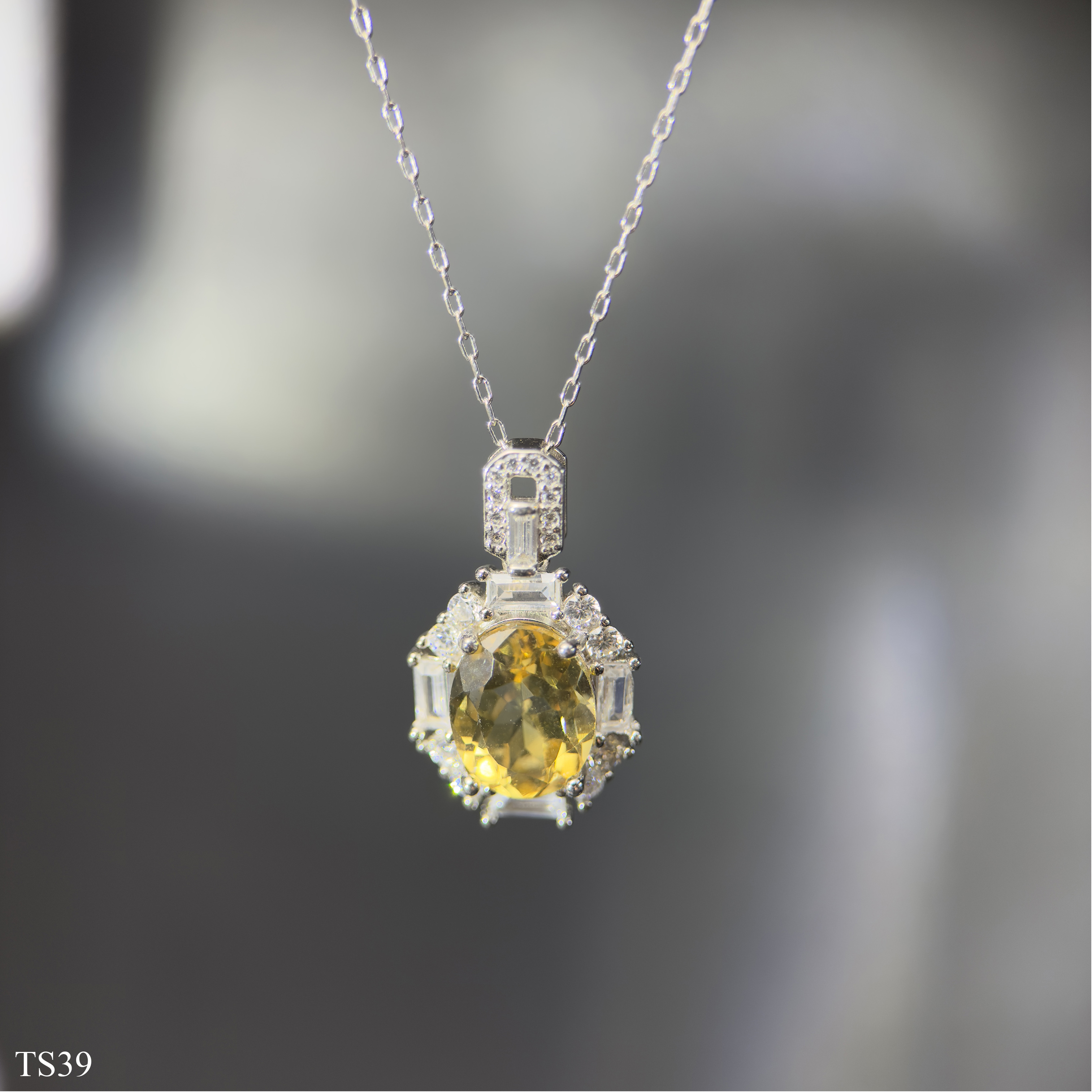 Dây chuyền bạc 925 nữ với đá citrin cắt giác facet