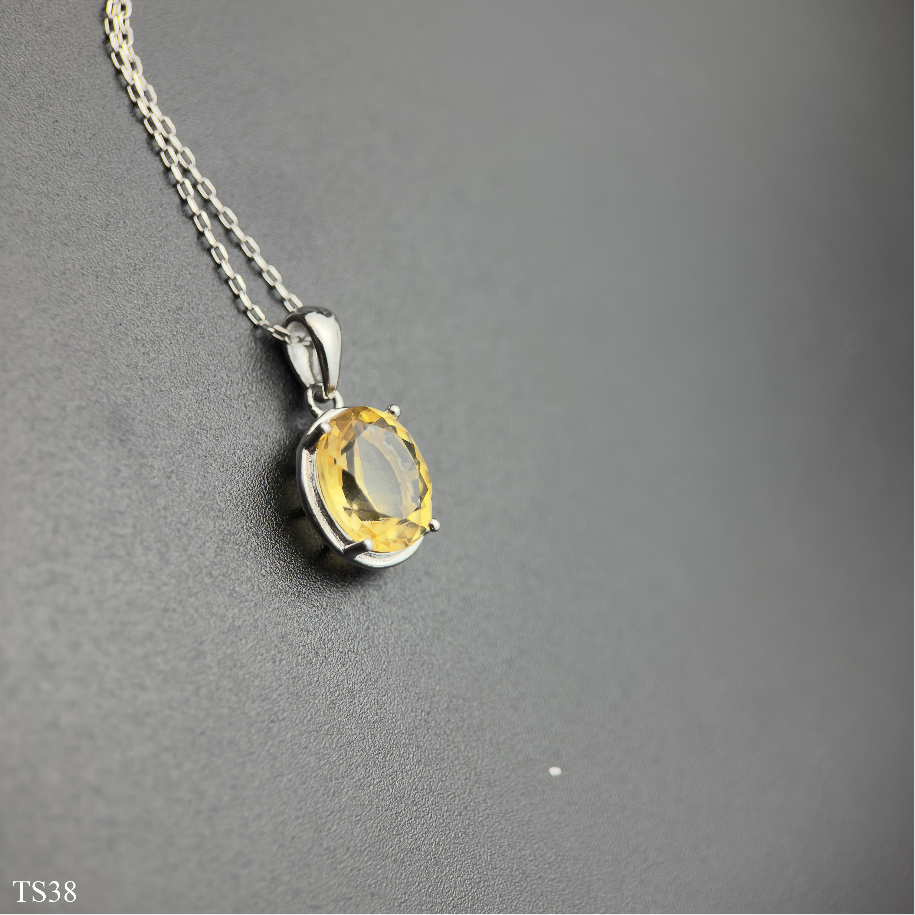 Dây Chuyền Bạc 925 Nữ Đính Đá Citrin Thạch Anh Vàng Tự Nhiên