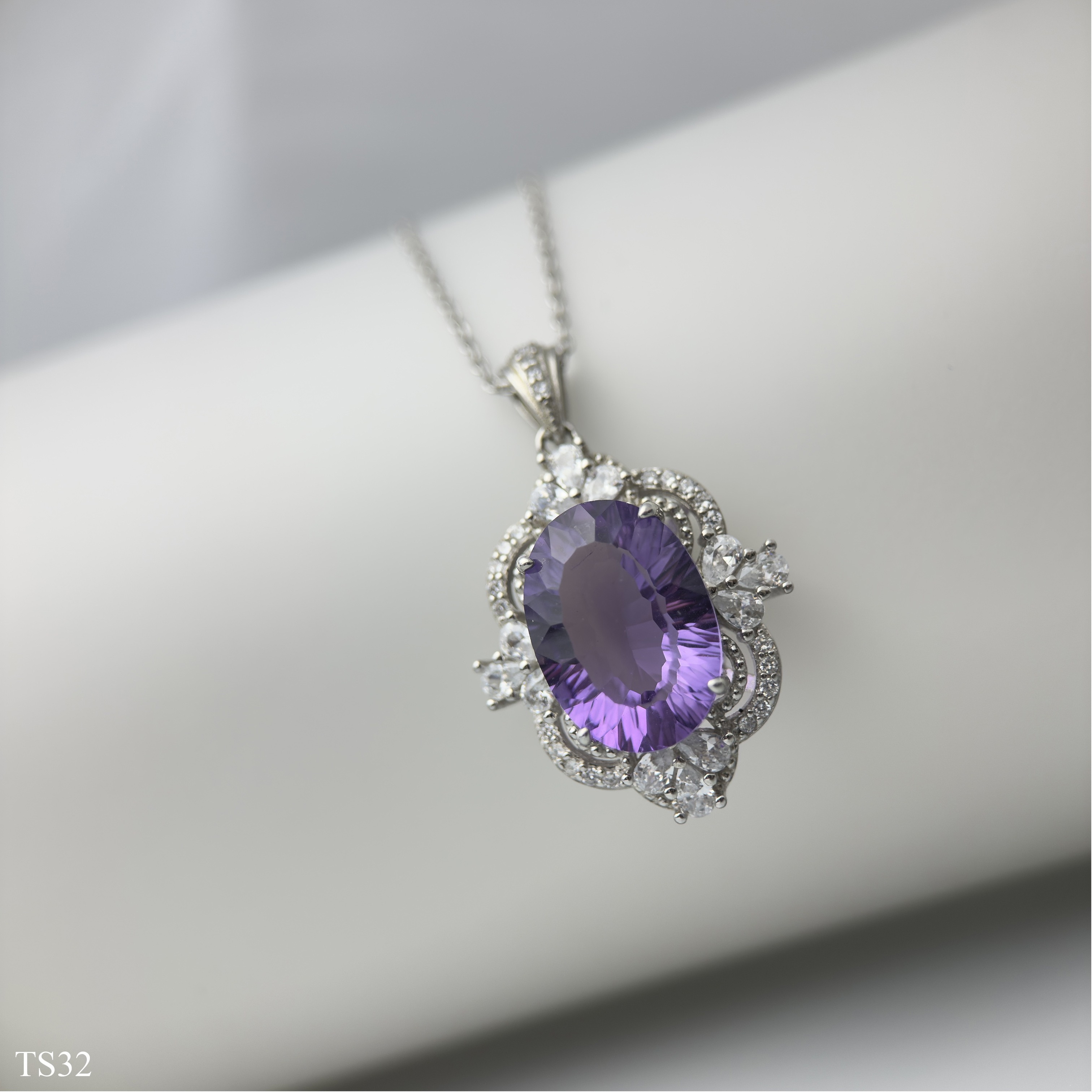 Dây chuyền bạc 925 nữ đính đá thạch anh tím Emethisyt tự nhiên