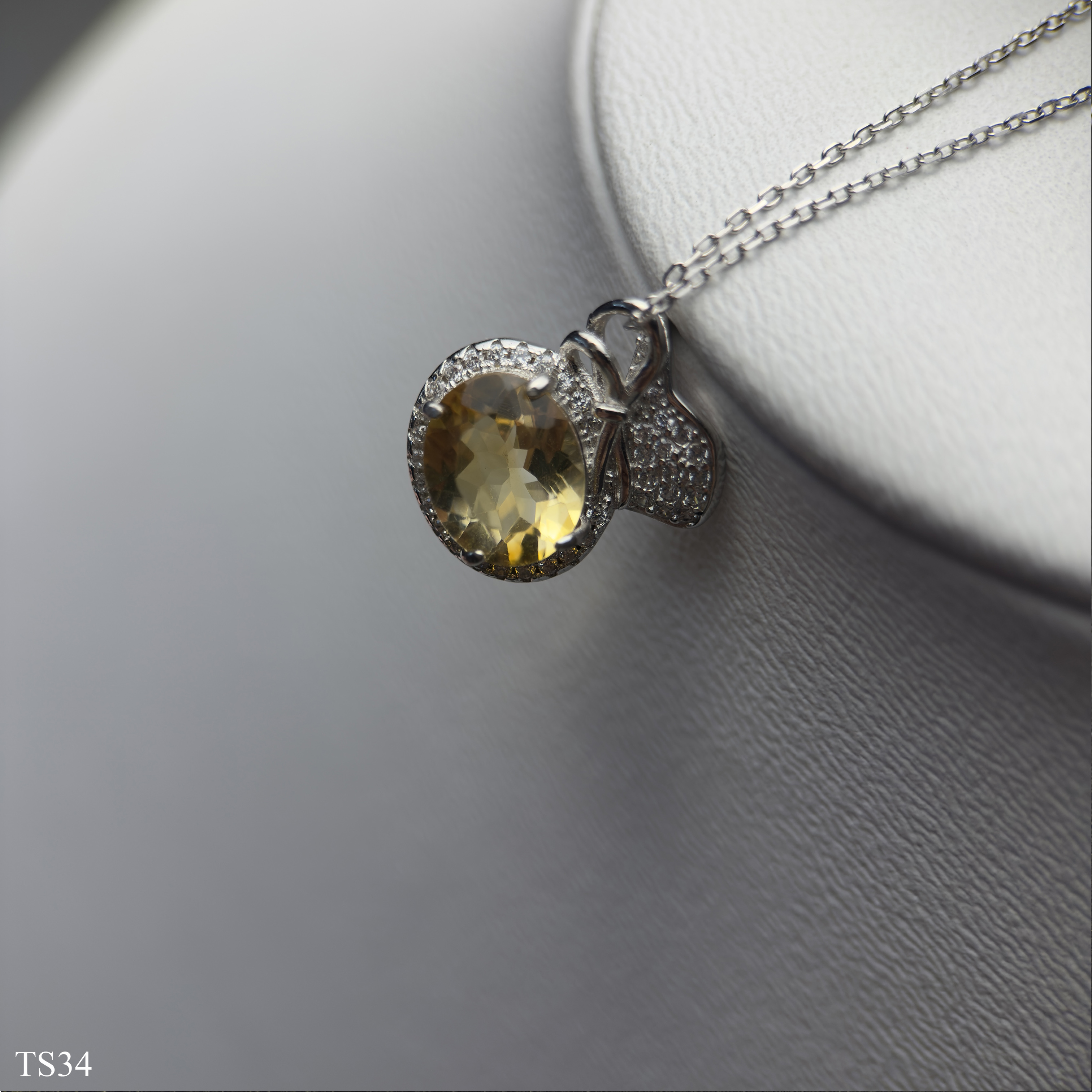 Dây chuyền bạc 925 nữ đính đá citrin thạch anh vàng tài lộc