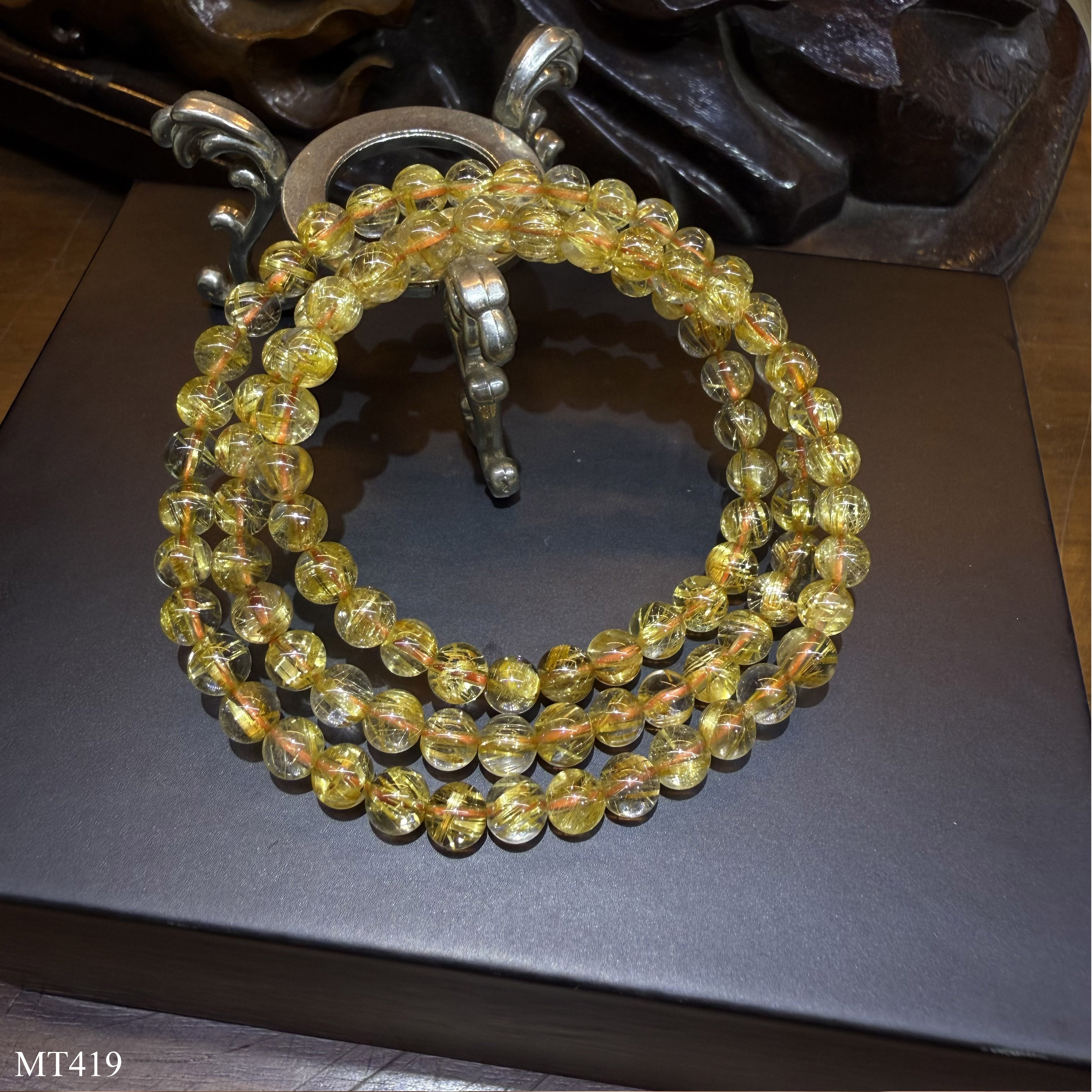 Vòng Tay Thạch Anh Tóc Vàng Víp Quấn 3 Vòng 4-5-6mm