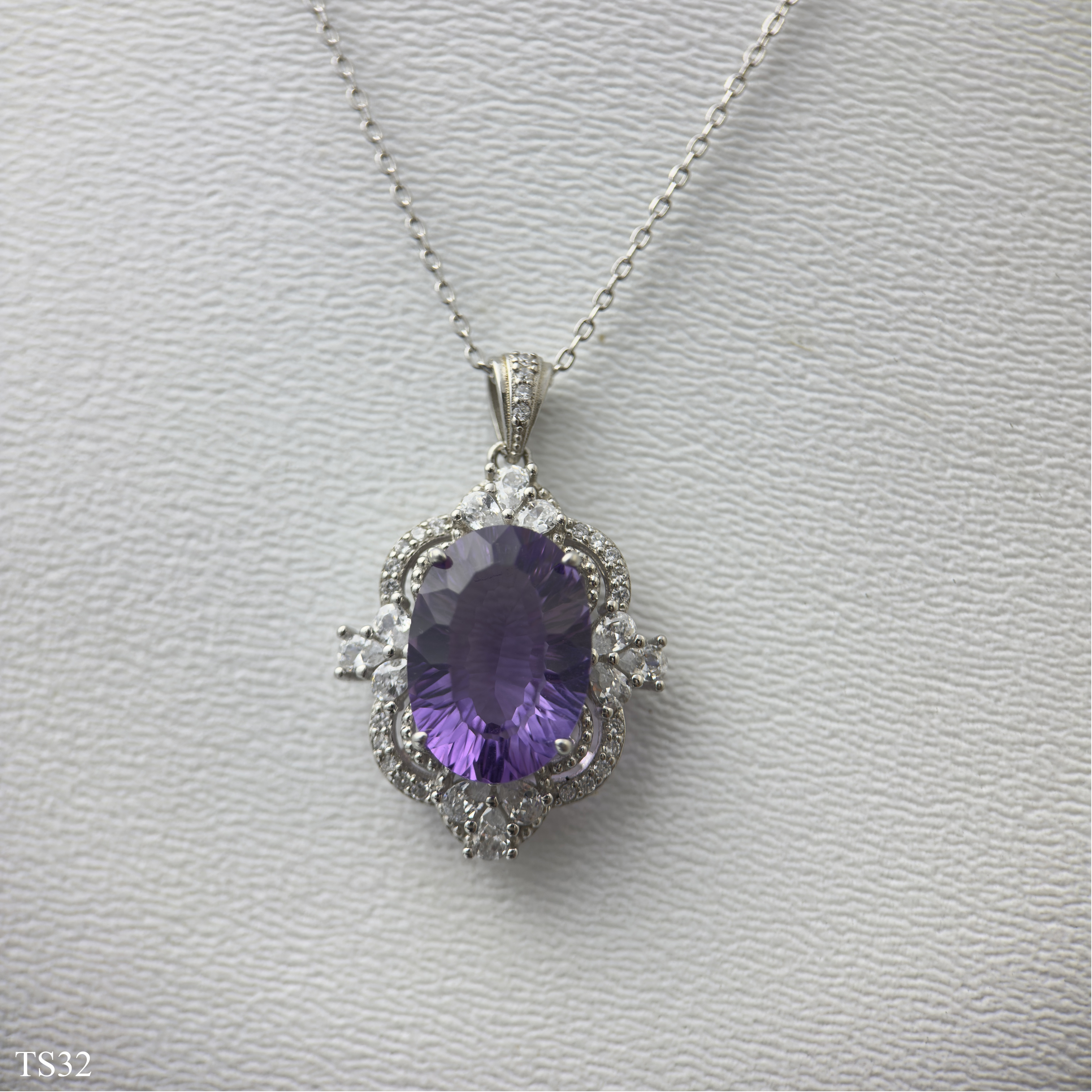 Dây chuyền bạc 925 nữ đính đá thạch anh tím Emethisyt tự nhiên