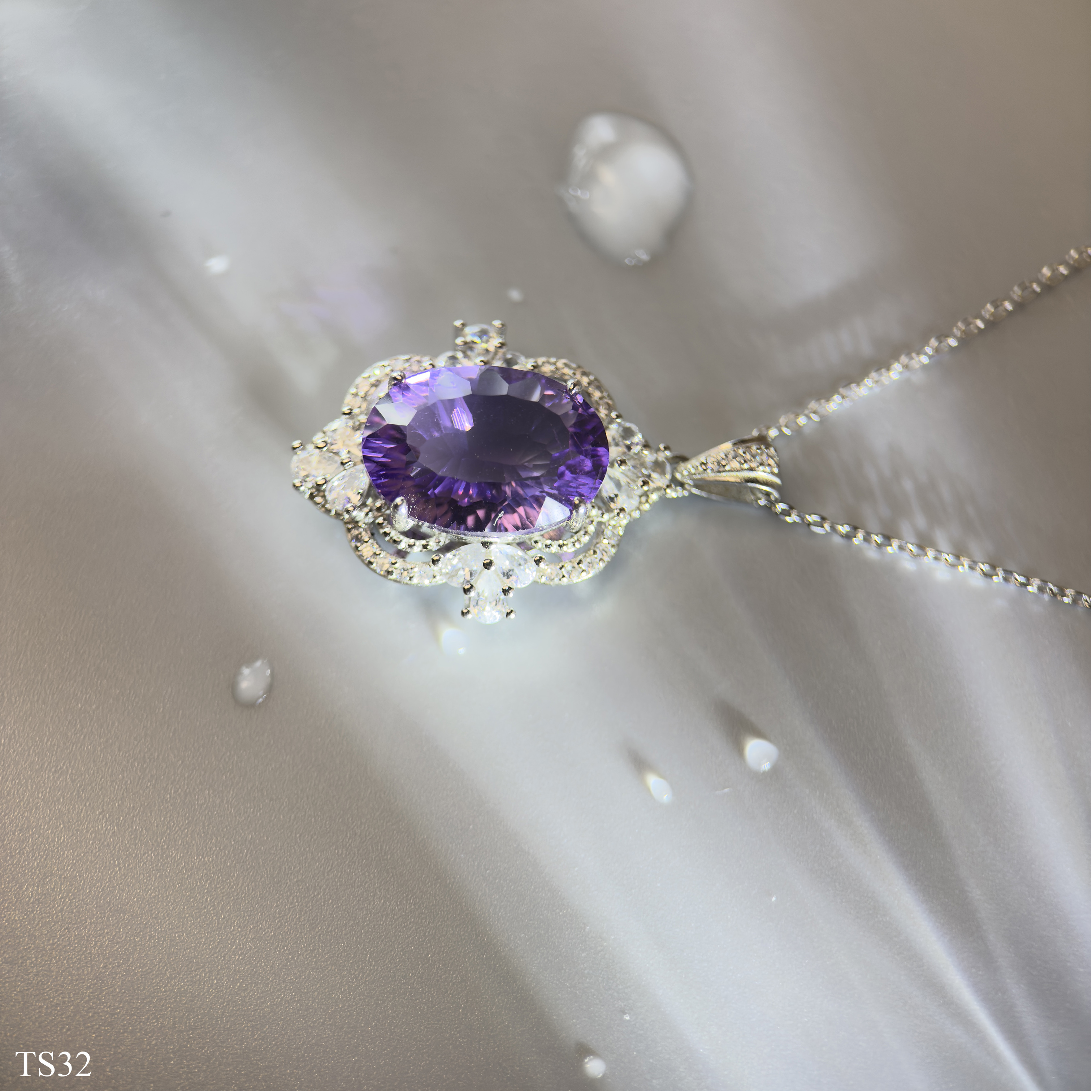 Dây chuyền bạc 925 nữ đính đá thạch anh tím Emethisyt tự nhiên