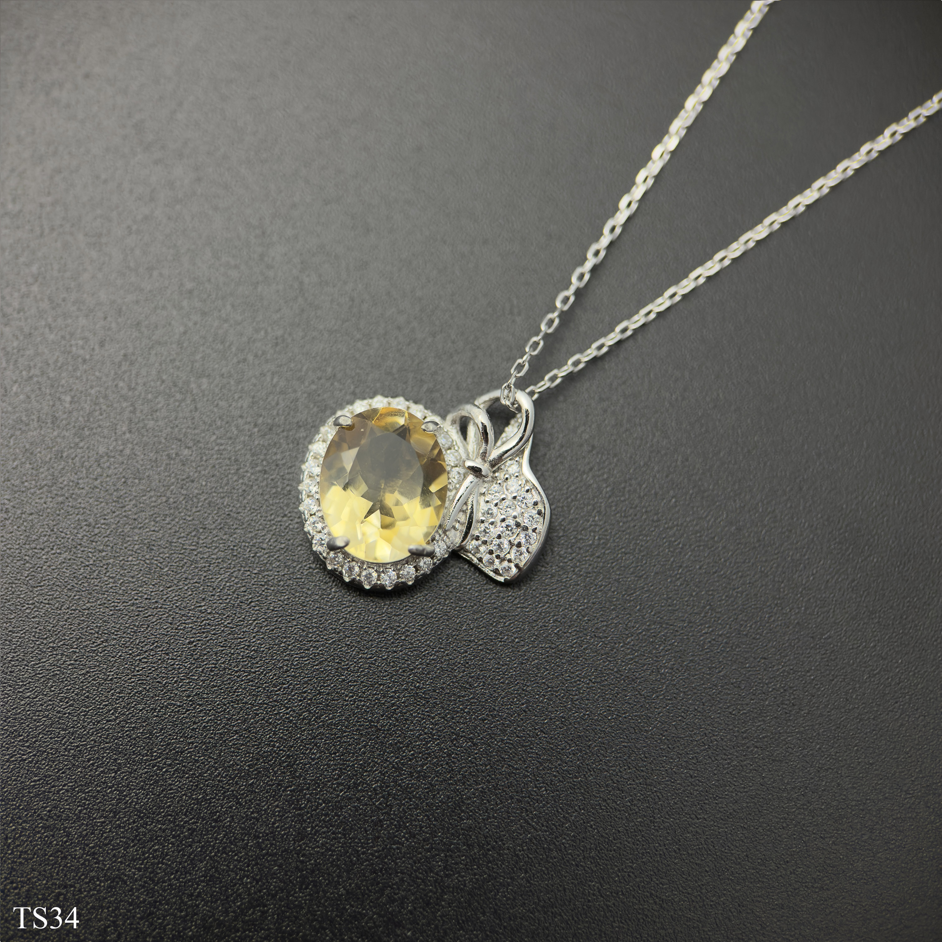 Dây chuyền bạc 925 nữ đính đá citrin thạch anh vàng tài lộc