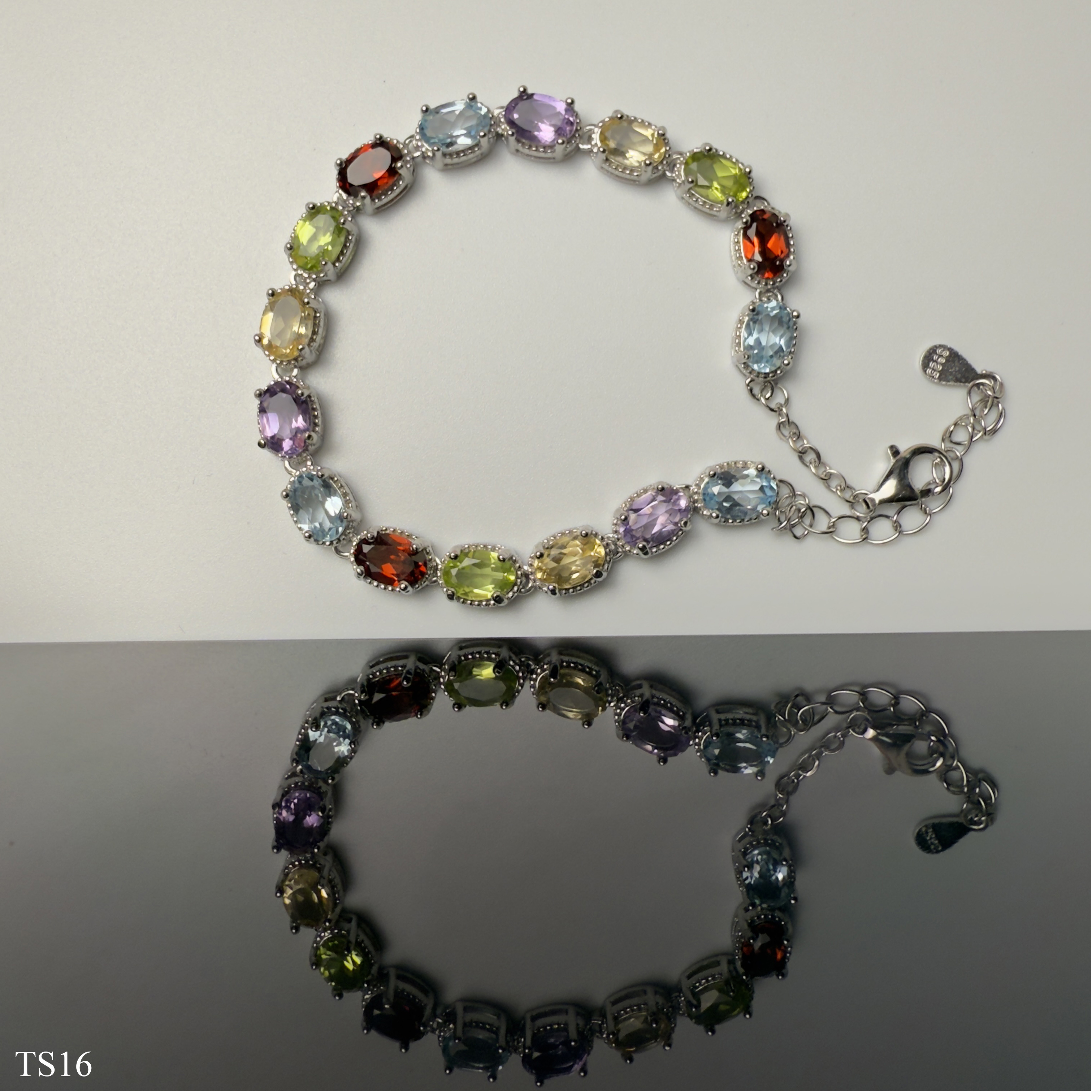 Lắc bạc 925 nữ đính đá tự nhiên topaz, peridot, garnet, thạch anh vàng, thạch anh tím