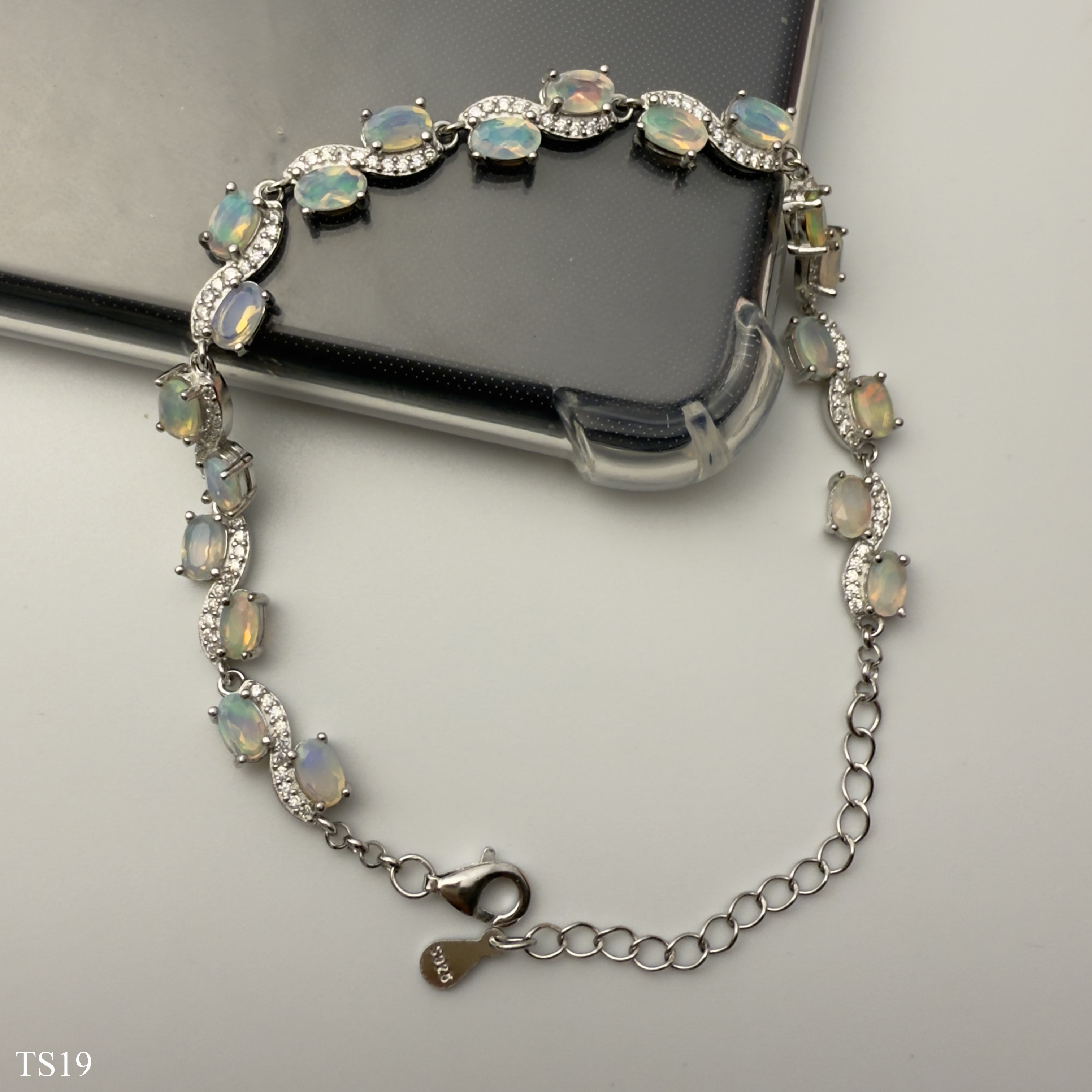 Lắc Bạc 925 Nữ Thiết Kế Uốn Lượn Đá Opaz