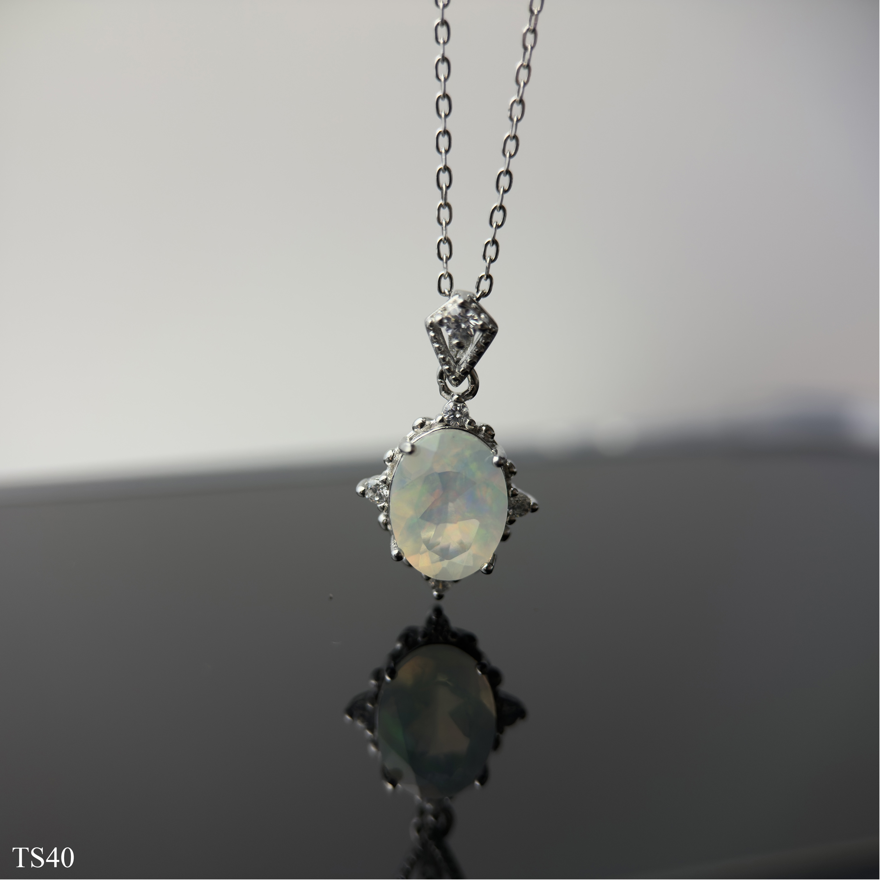 Dây chuyền bạc 925 nữ trang sức đính đá opal