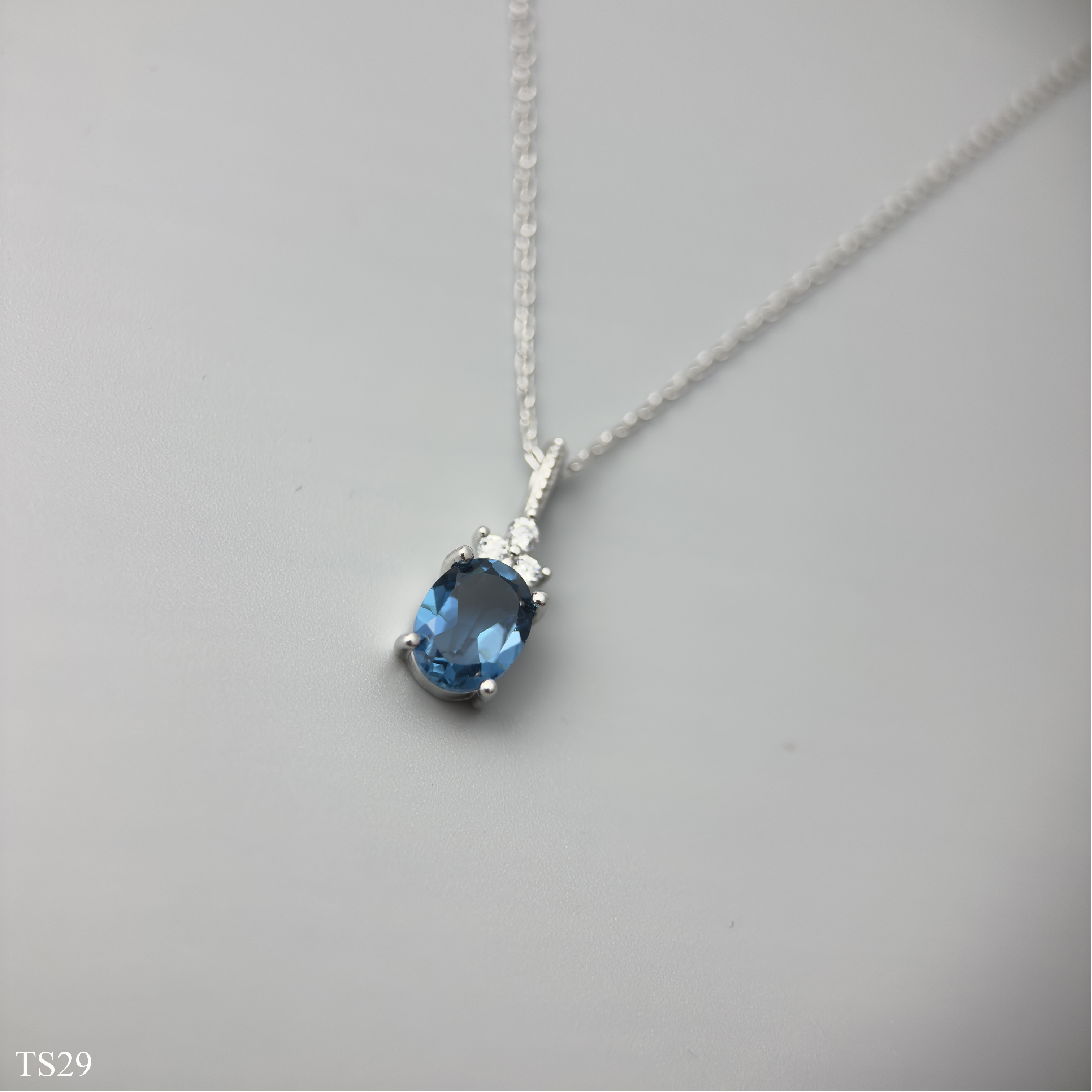 Dây Chuyền Bạc 925 Phụ Kiện Đính Đá Topaz Xanh Cho Nữ