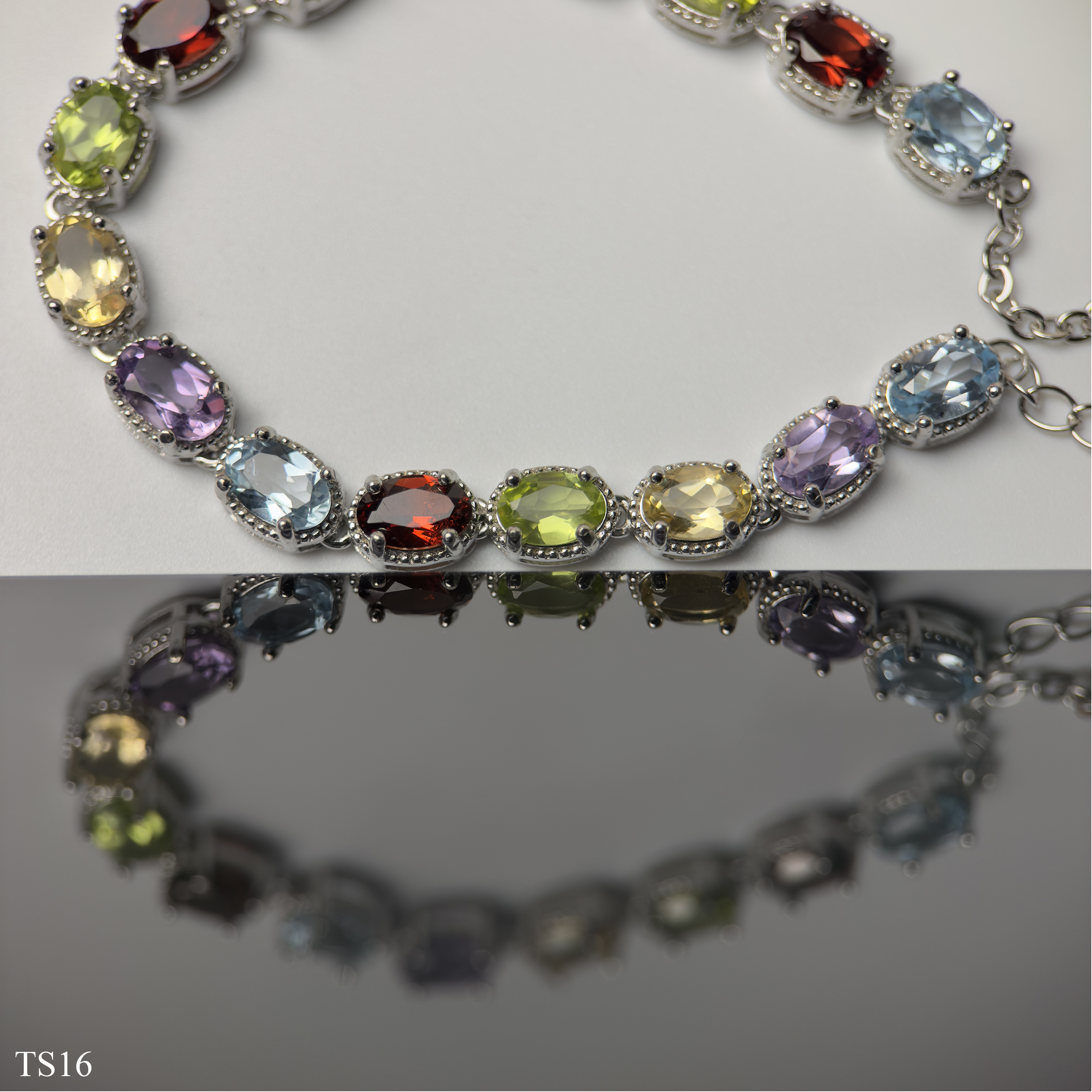 Lắc bạc 925 nữ đính đá tự nhiên topaz, peridot, garnet, thạch anh vàng, thạch anh tím