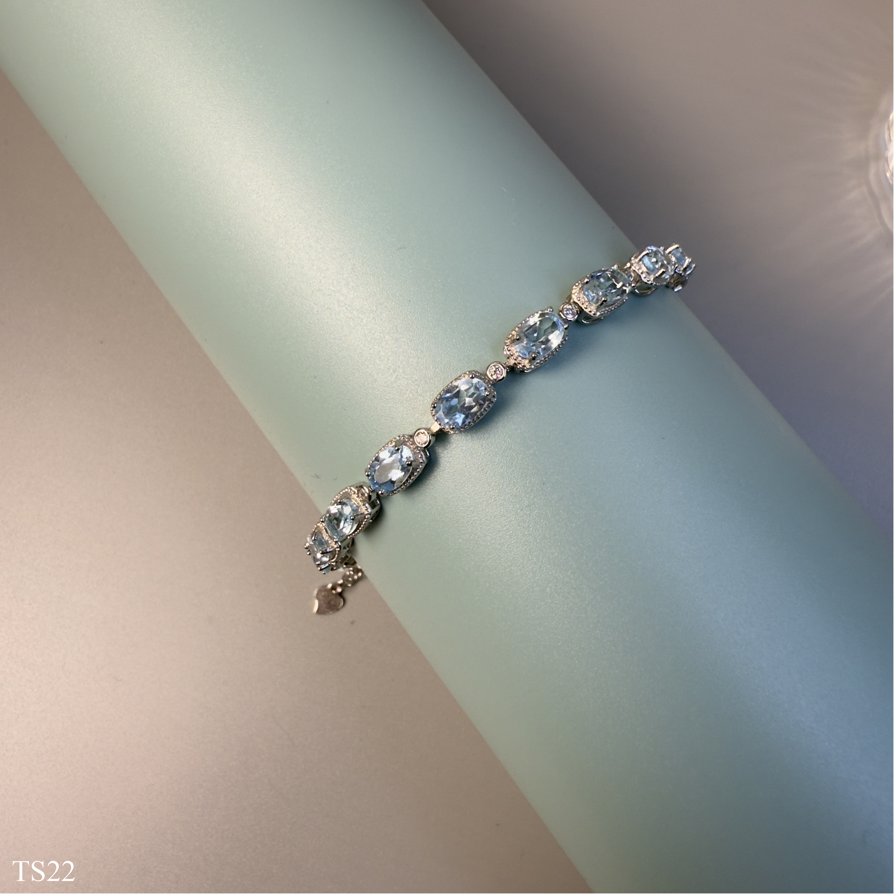 Lắc bạc nữ 925 đính đá Topaz xanh tự nhiên cao cấp