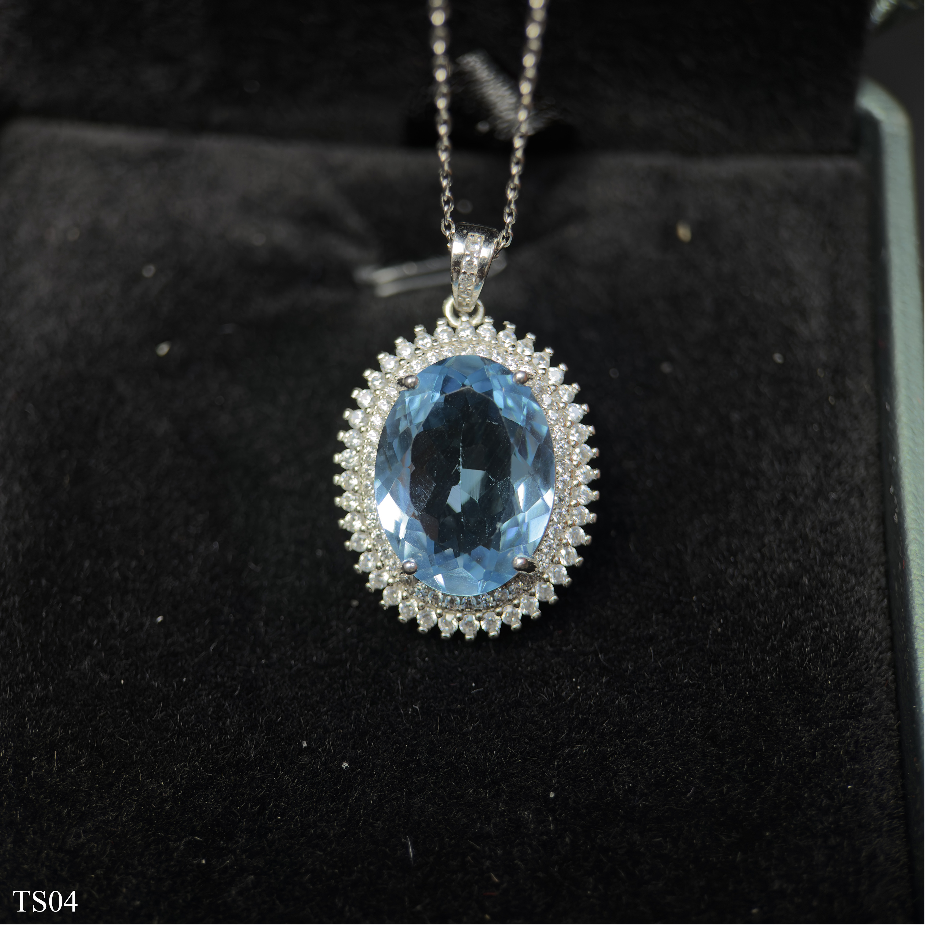 Dây chuyền bạc 925 nữ đính đá Topaz xanh tự nhiên