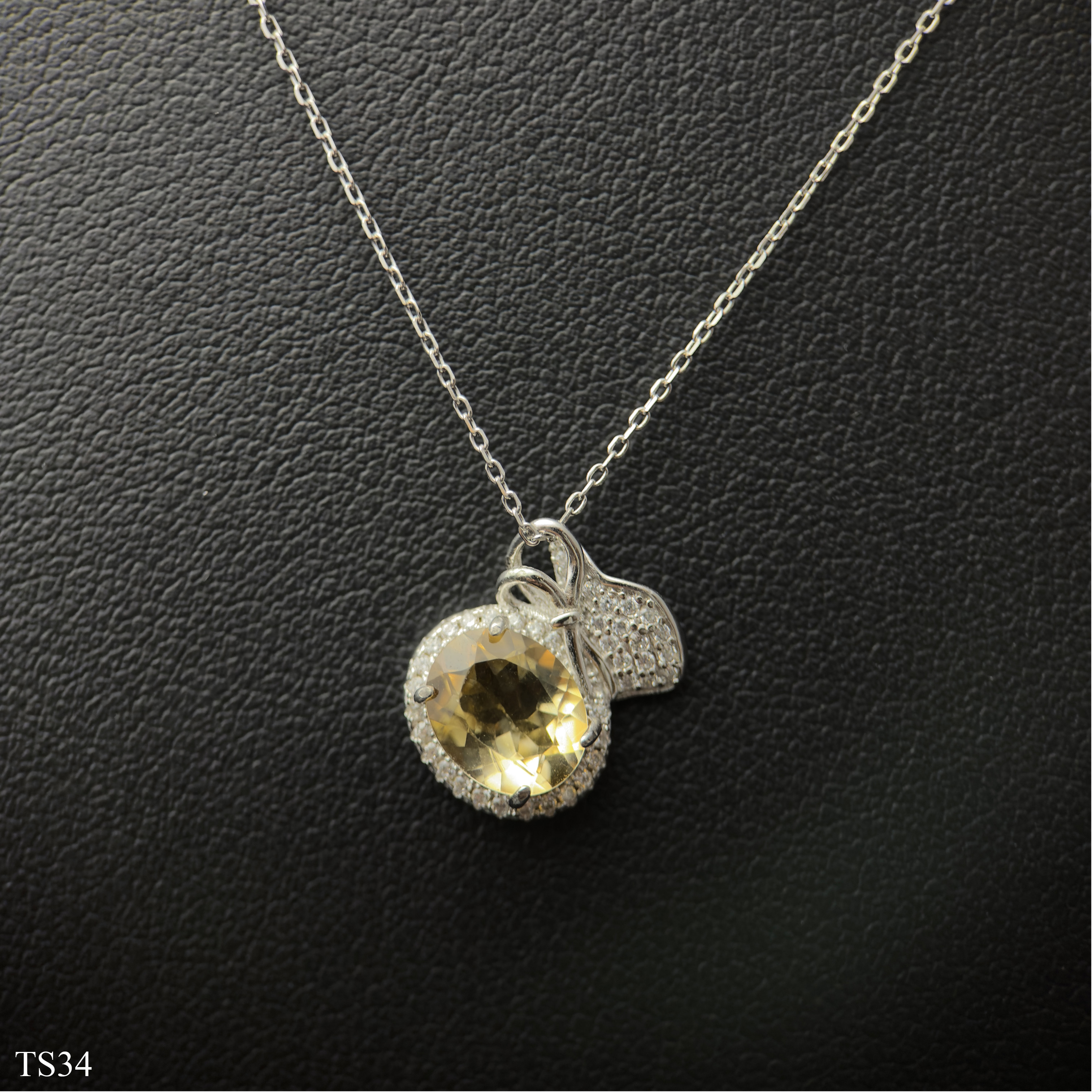 Dây chuyền bạc 925 nữ đính đá citrin thạch anh vàng tài lộc