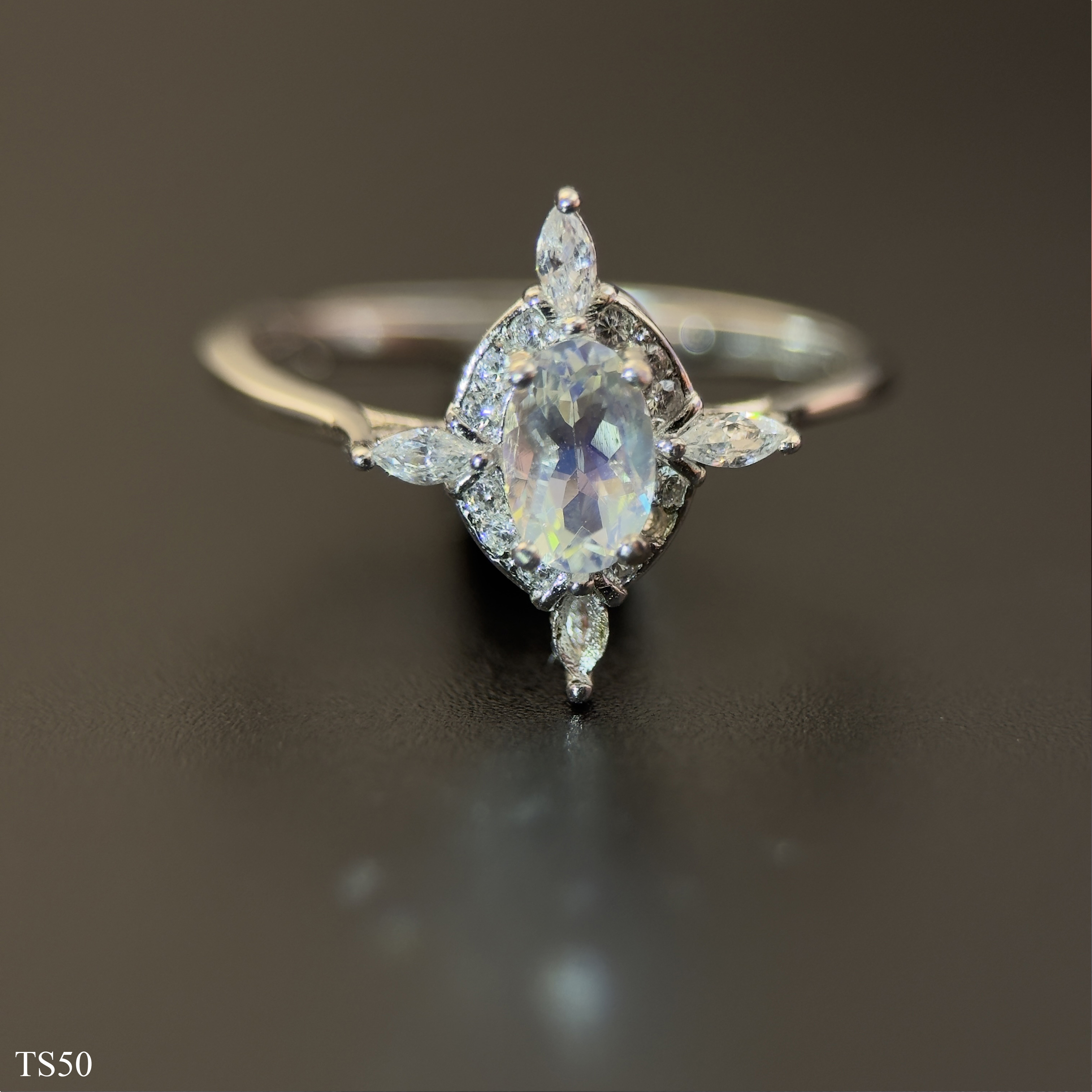 Nhẫn Nữ Bạc 925 Freesize Đá Mặt Trăng Moonstone Bản Giới Hạn