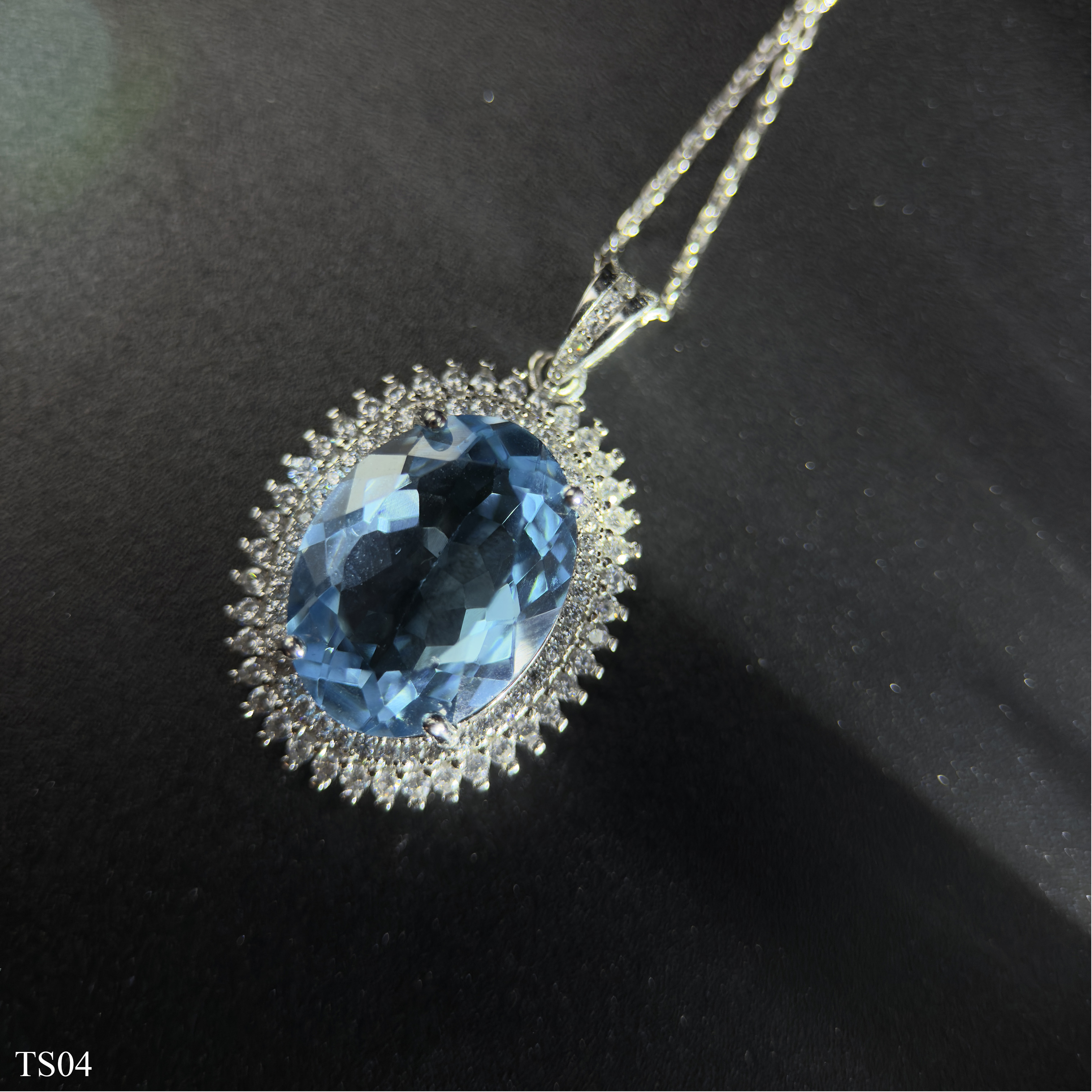 Dây chuyền bạc 925 nữ đính đá Topaz xanh tự nhiên