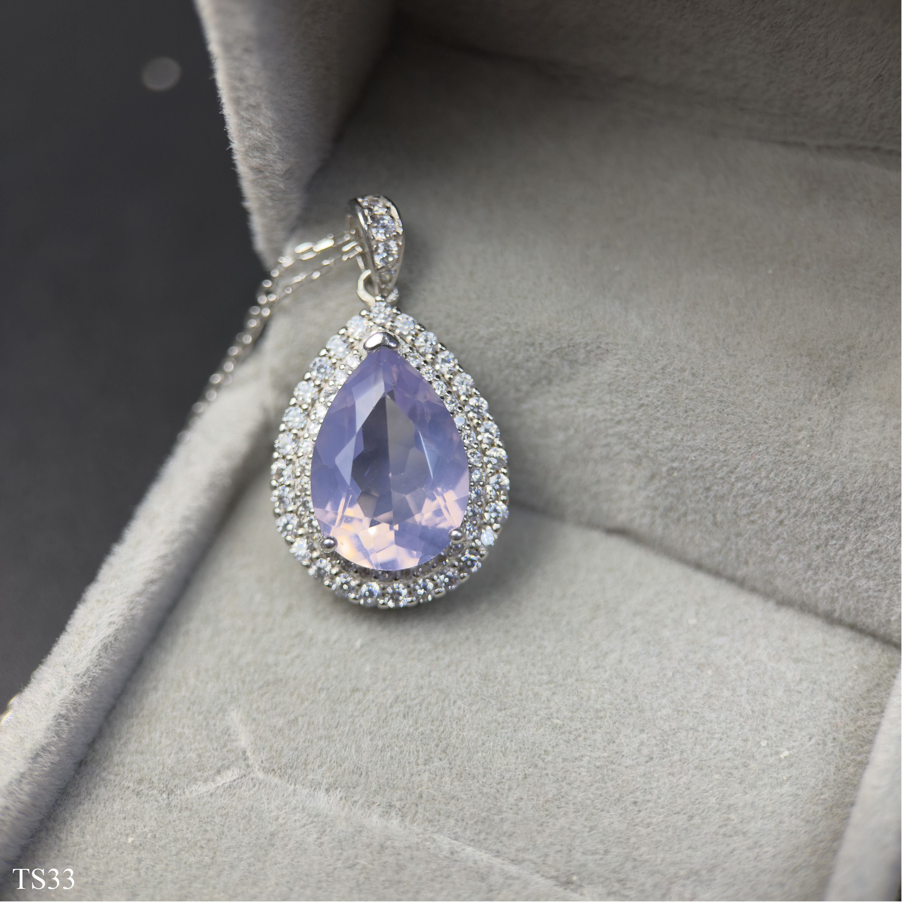 Dây Chuyền Bạc 925 Đá Thạch Anh Tím Emethisyt Giọt Nước Đẹp