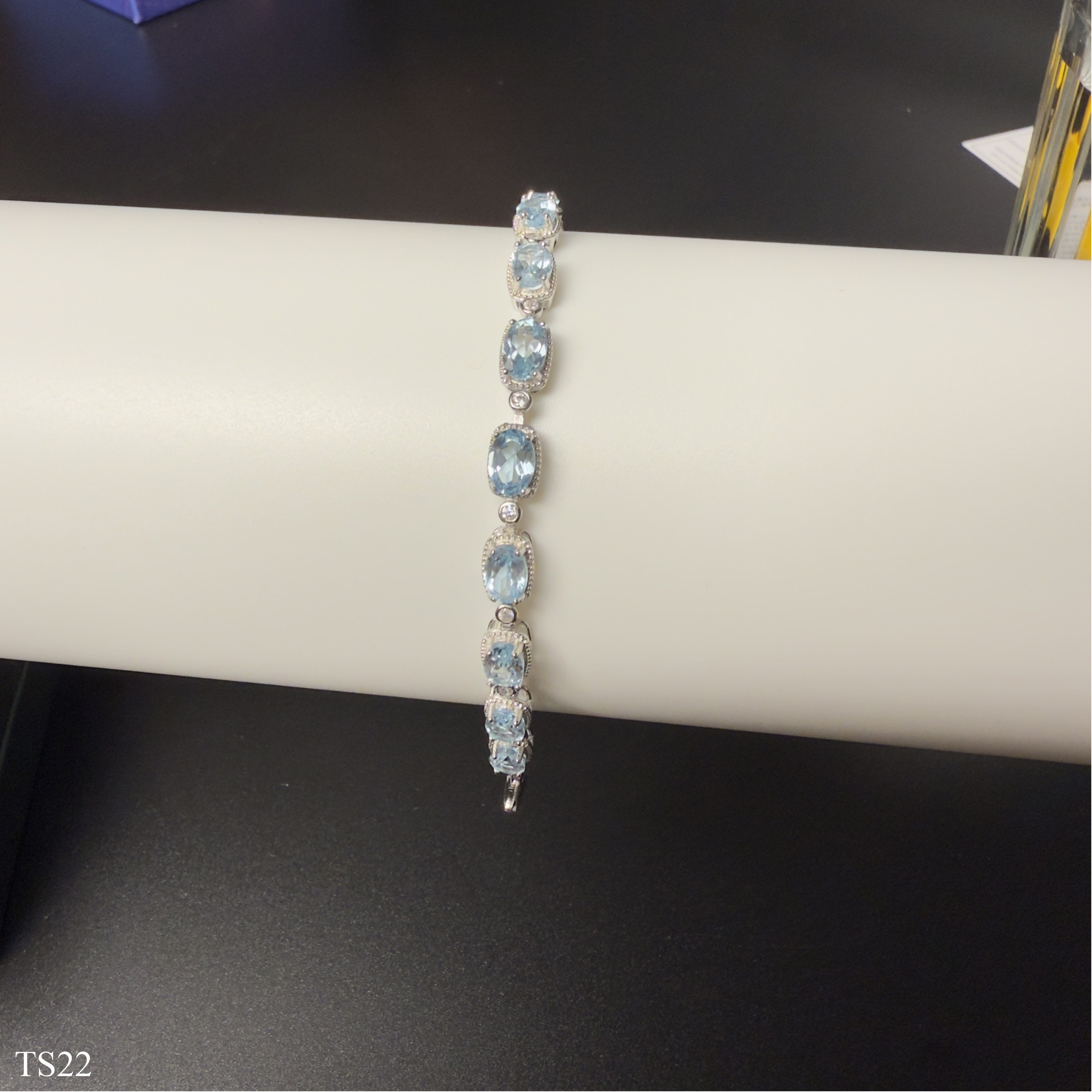 Lắc bạc nữ 925 đính đá Topaz xanh tự nhiên cao cấp