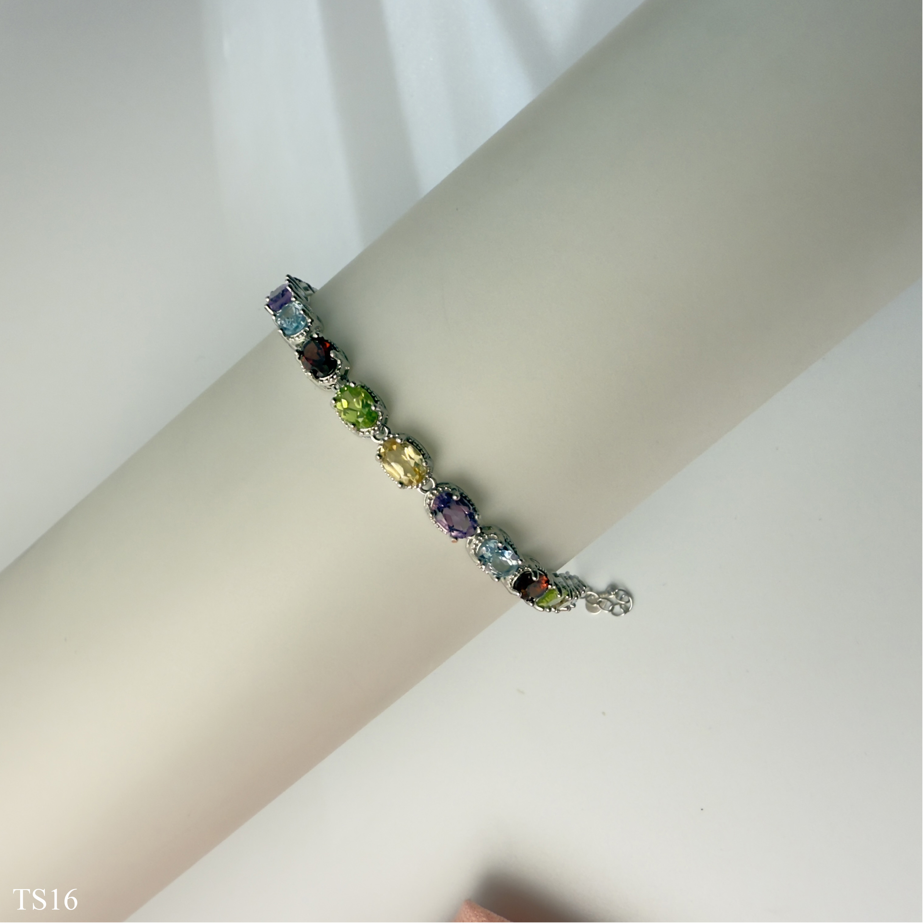 Lắc bạc 925 nữ đính đá tự nhiên topaz, peridot, garnet, thạch anh vàng, thạch anh tím