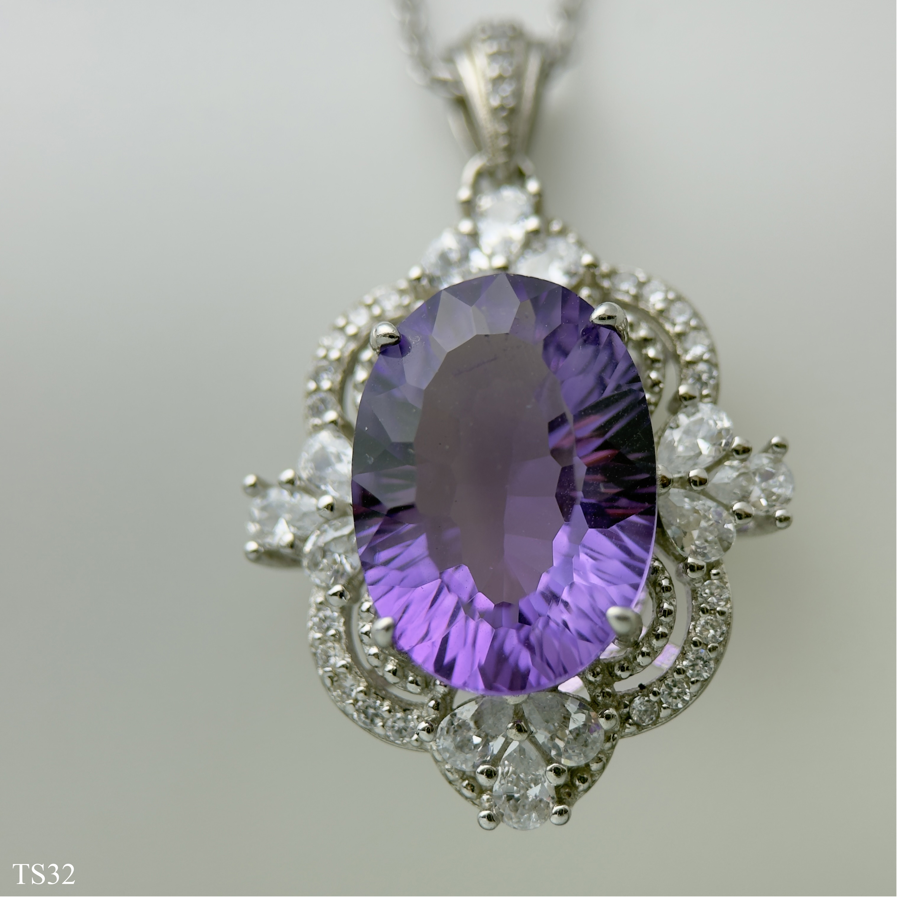 Dây chuyền bạc 925 nữ đính đá thạch anh tím Emethisyt tự nhiên