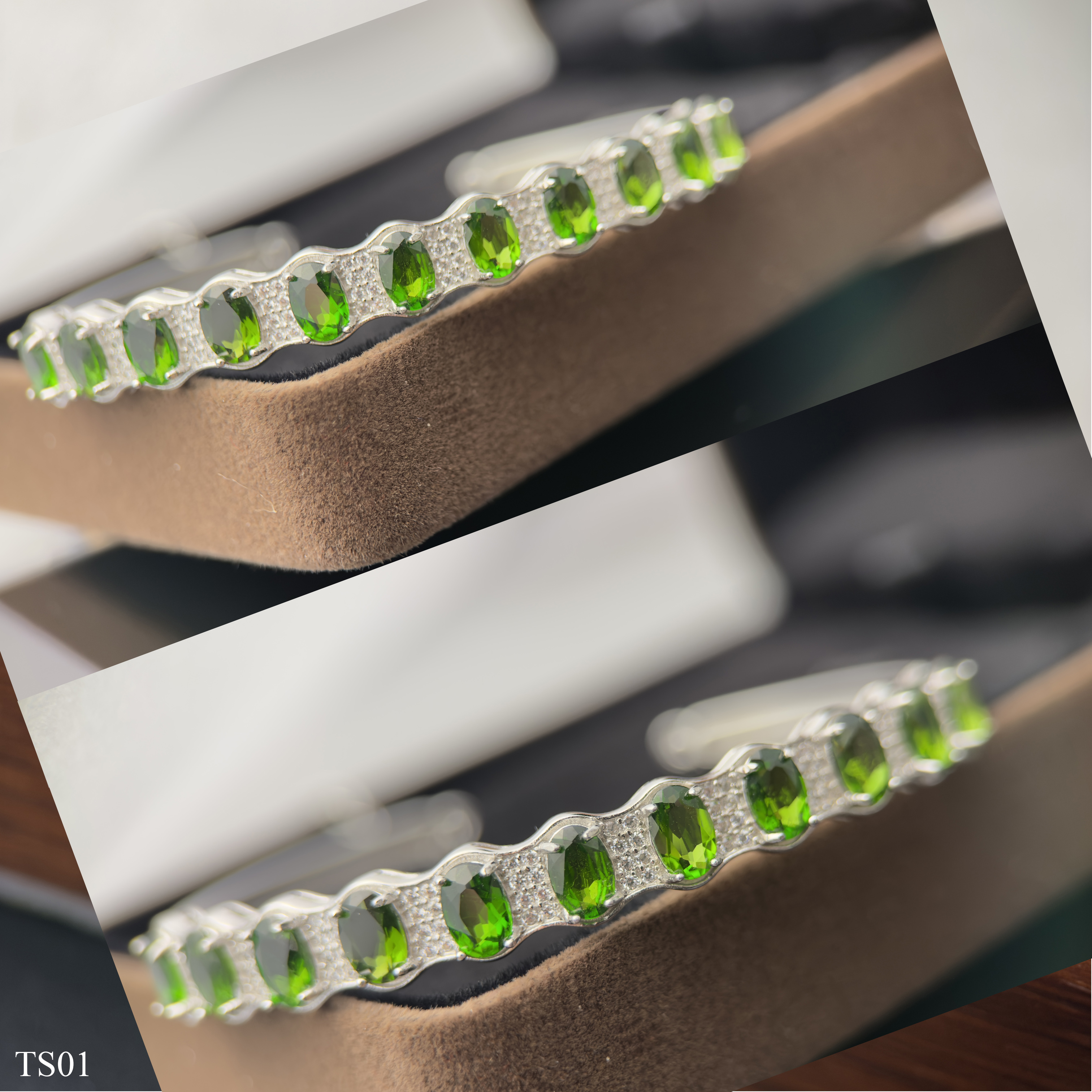 Lắc Bạc Liền Khối Nữ 925 Với Đá Diopside Thiên Nhiên