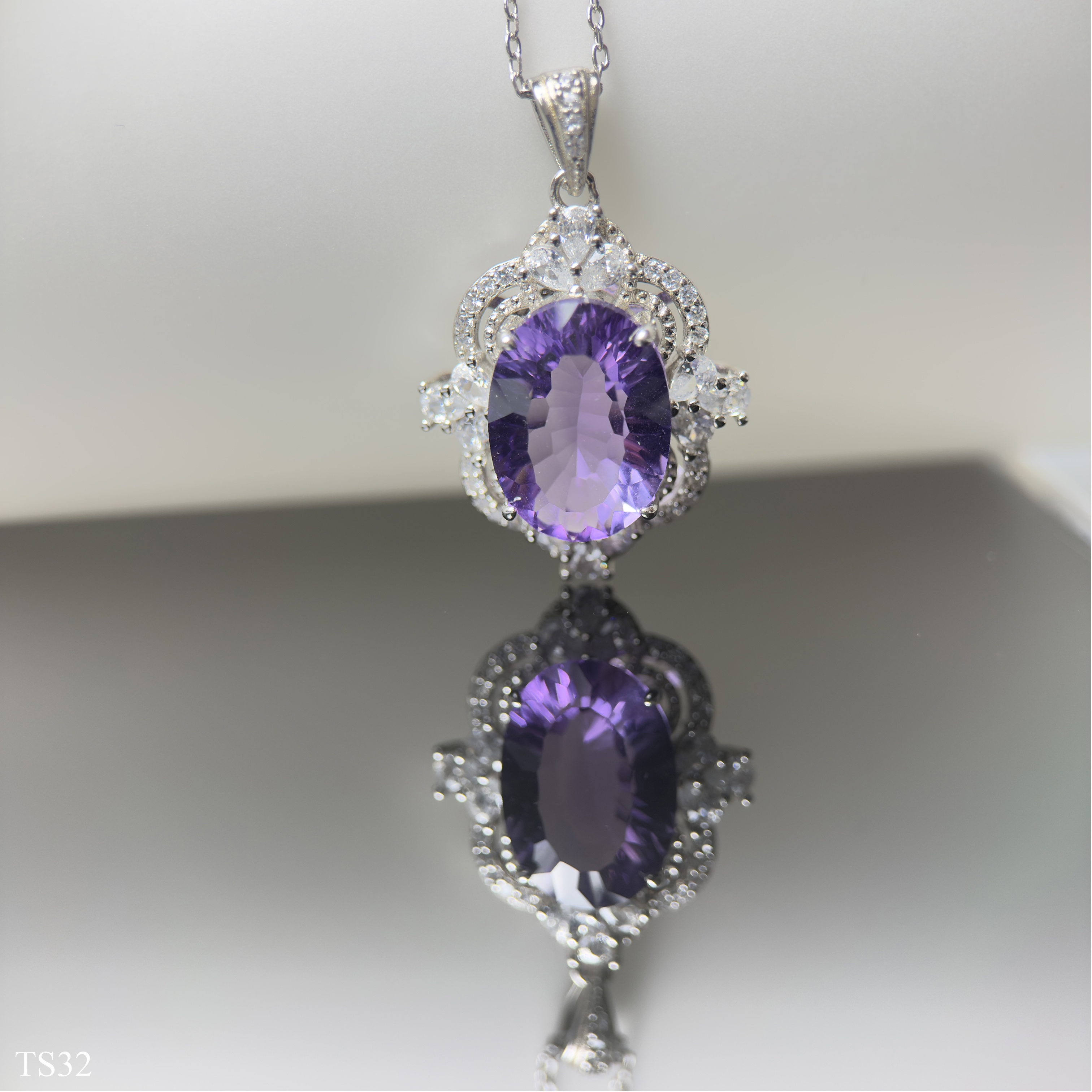 Dây chuyền bạc 925 nữ đính đá thạch anh tím Emethisyt tự nhiên