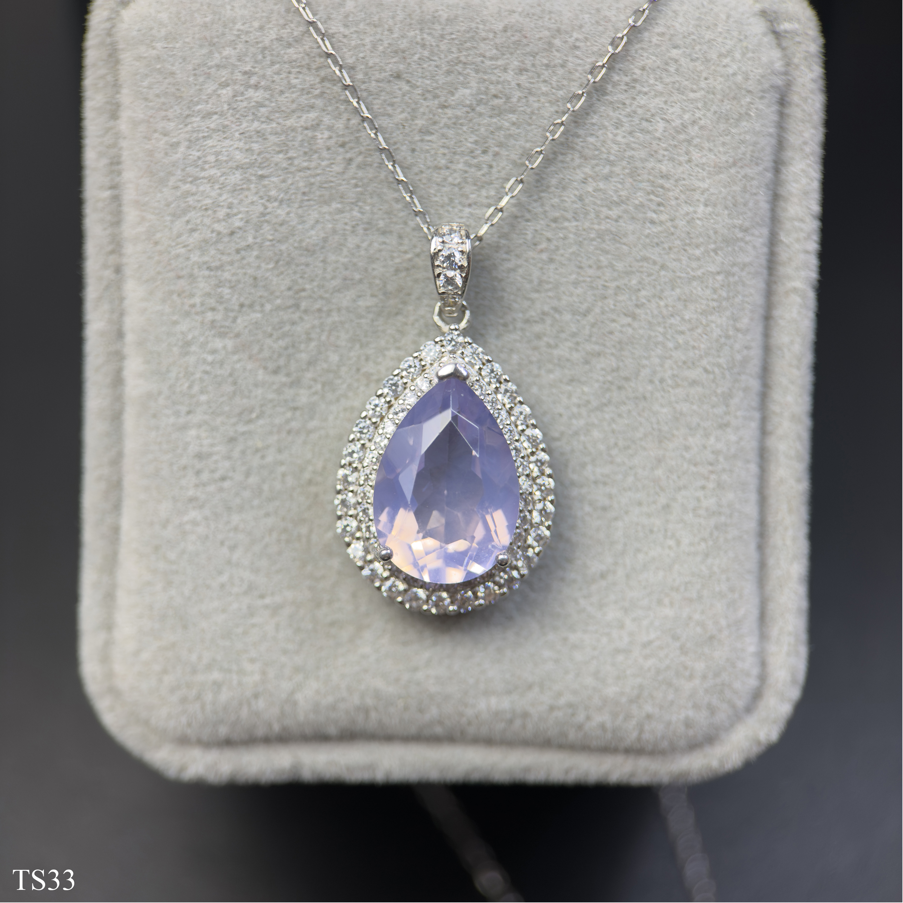 Dây Chuyền Bạc 925 Đá Thạch Anh Tím Emethisyt Giọt Nước Đẹp