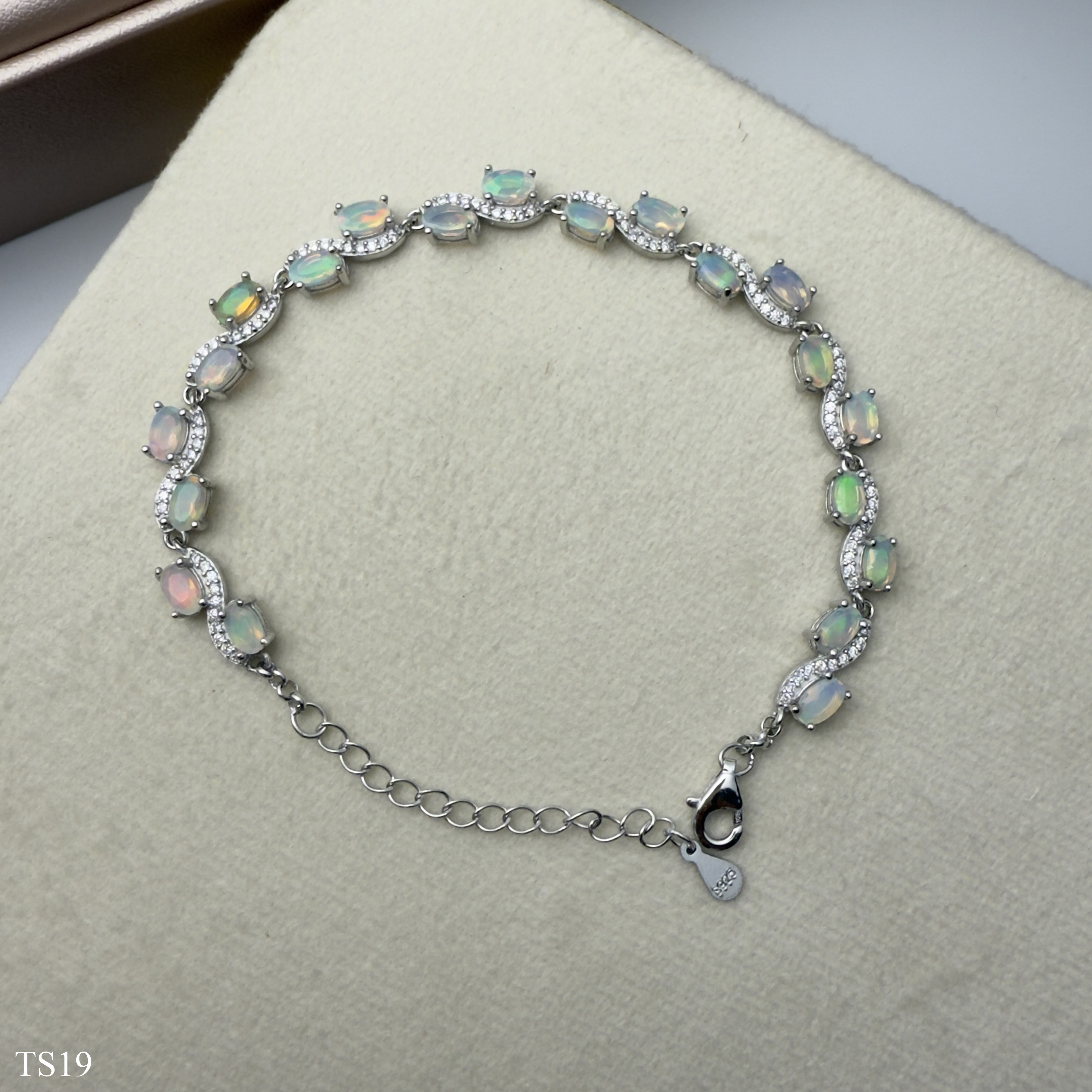 Lắc Bạc 925 Nữ Thiết Kế Uốn Lượn Đá Opaz