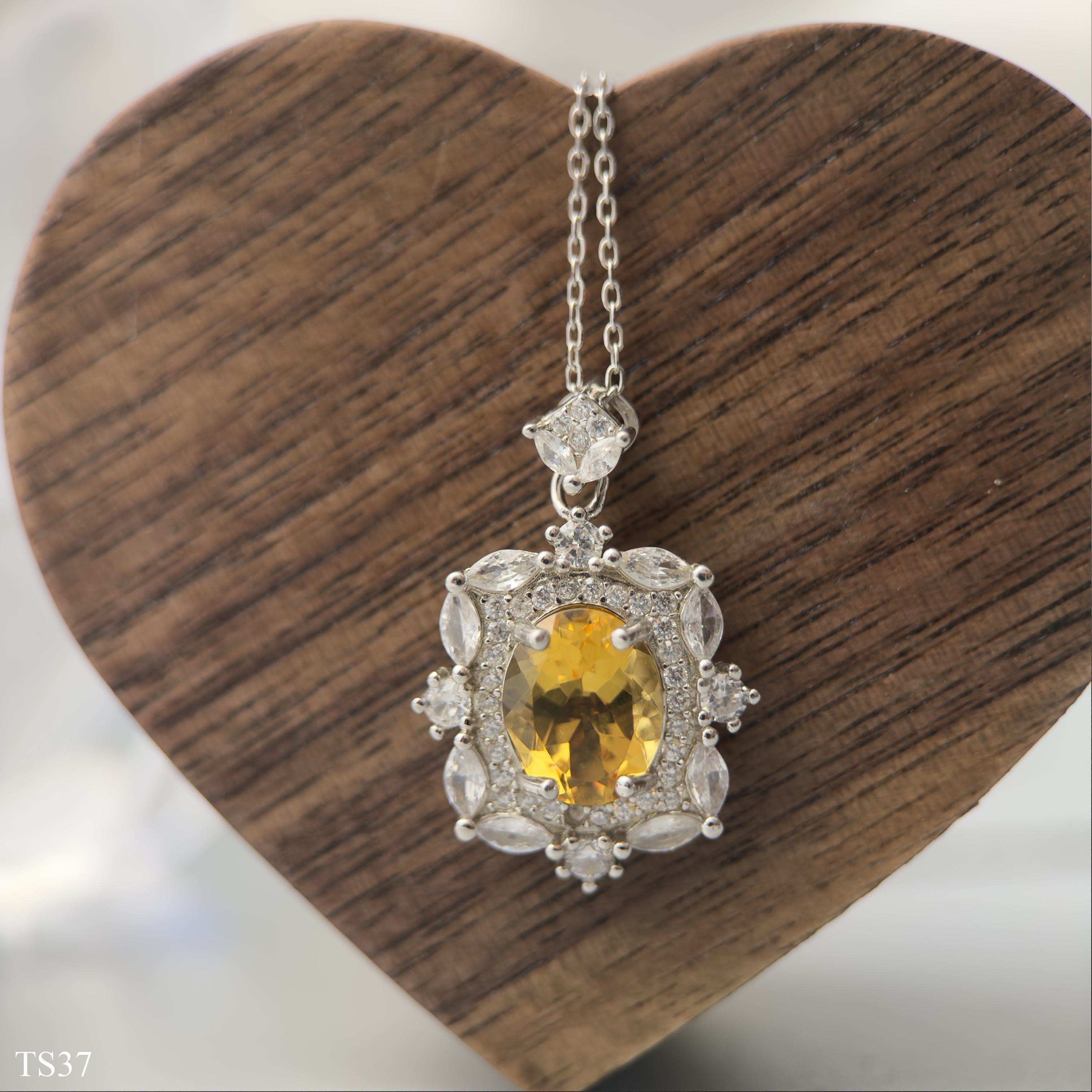 Dây Chuyền Bạc 925 Nữ Đính Đá Citrin Thạch Anh Vàng Tự Nhiên