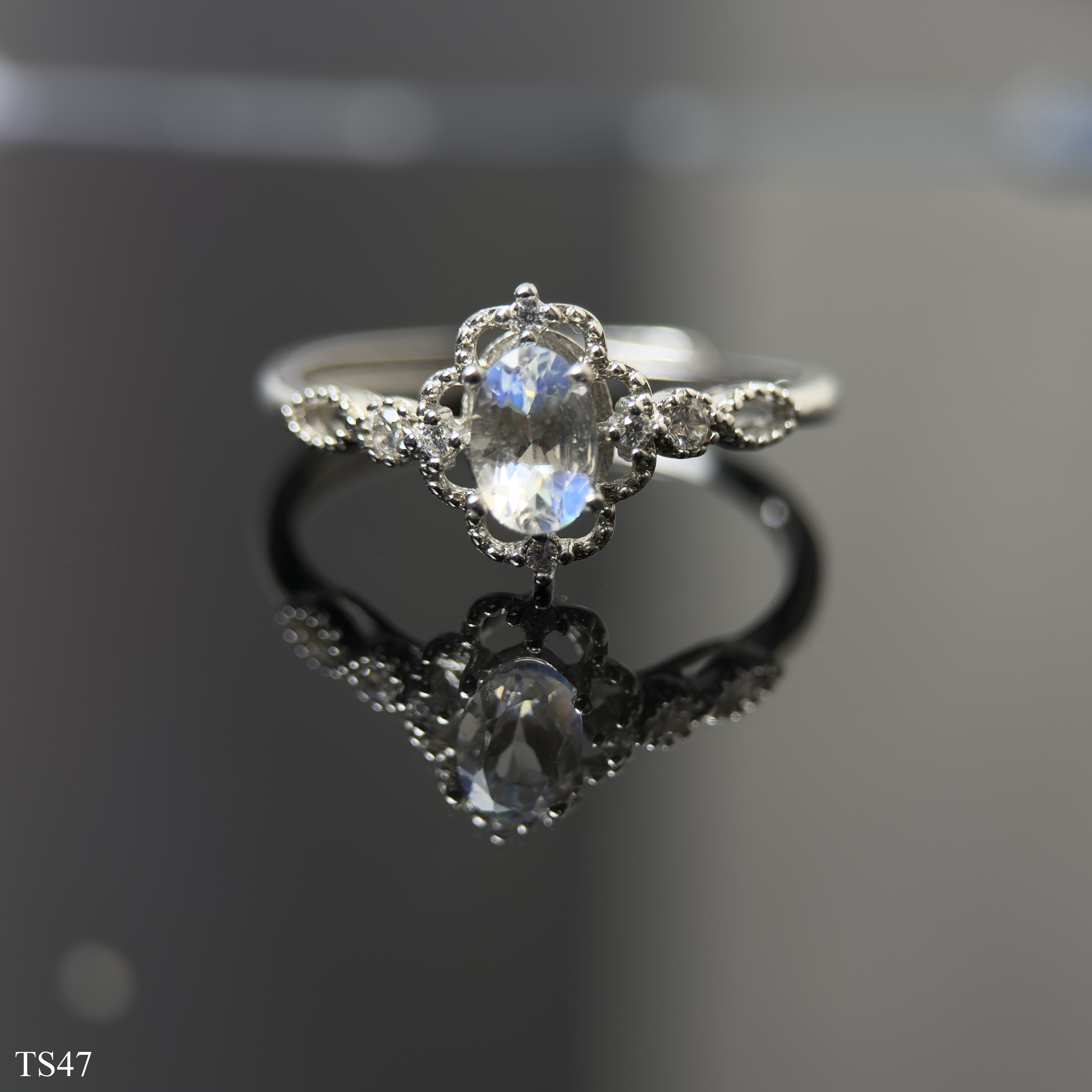 Nhẫn Bạc 925 Nữ Freesize Đá Mặt Trăng Moonstone