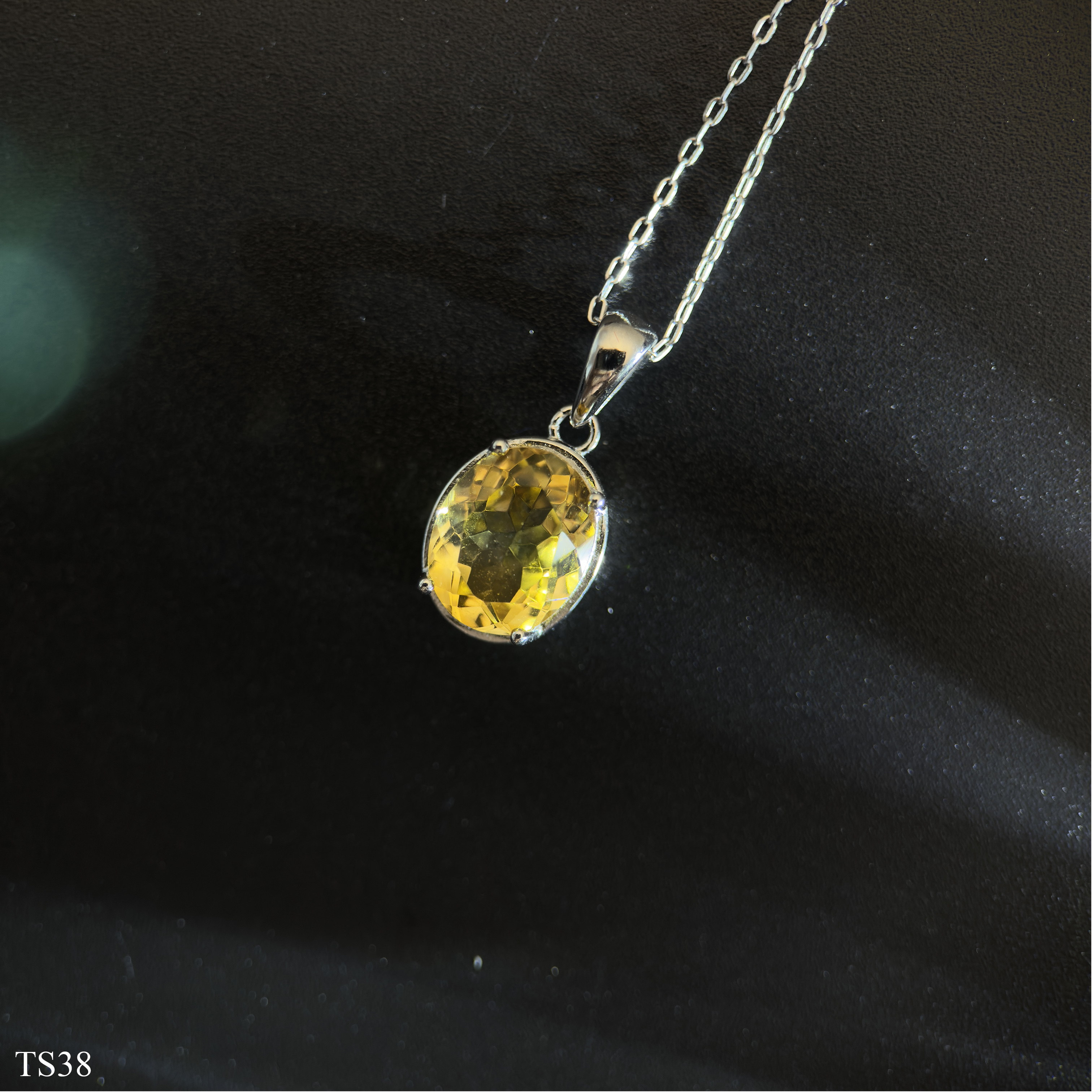 Dây Chuyền Bạc 925 Nữ Đính Đá Citrin Thạch Anh Vàng Tự Nhiên