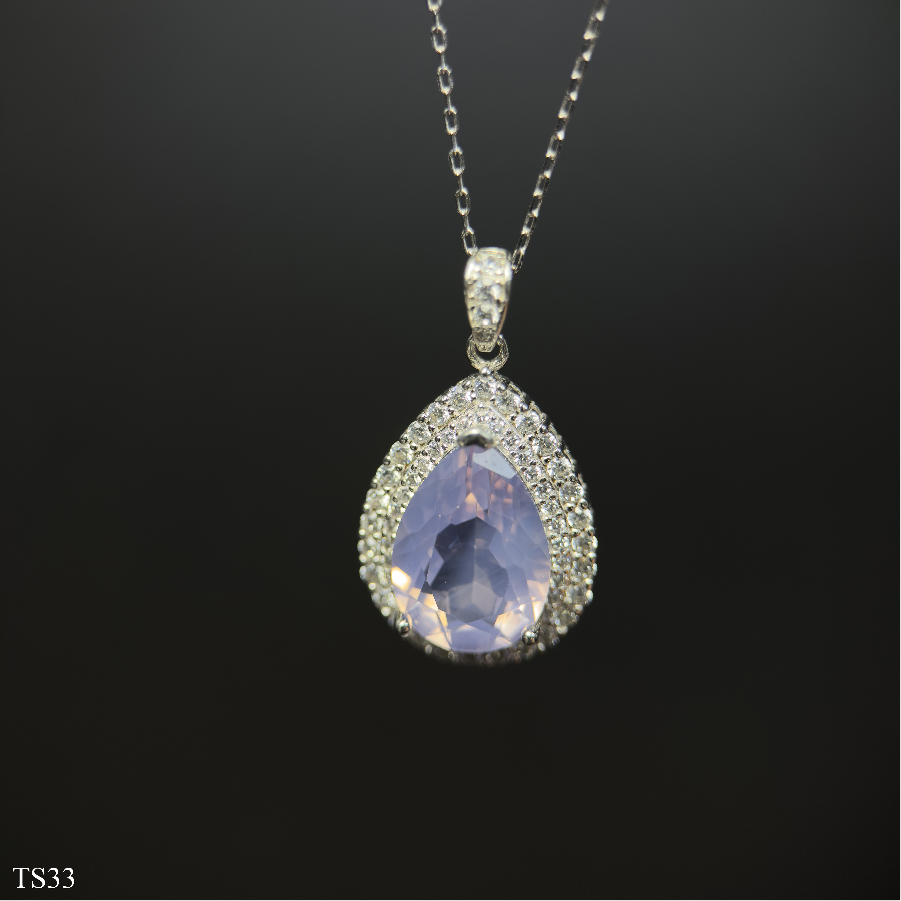 Dây Chuyền Bạc 925 Đá Thạch Anh Tím Emethisyt Giọt Nước Đẹp