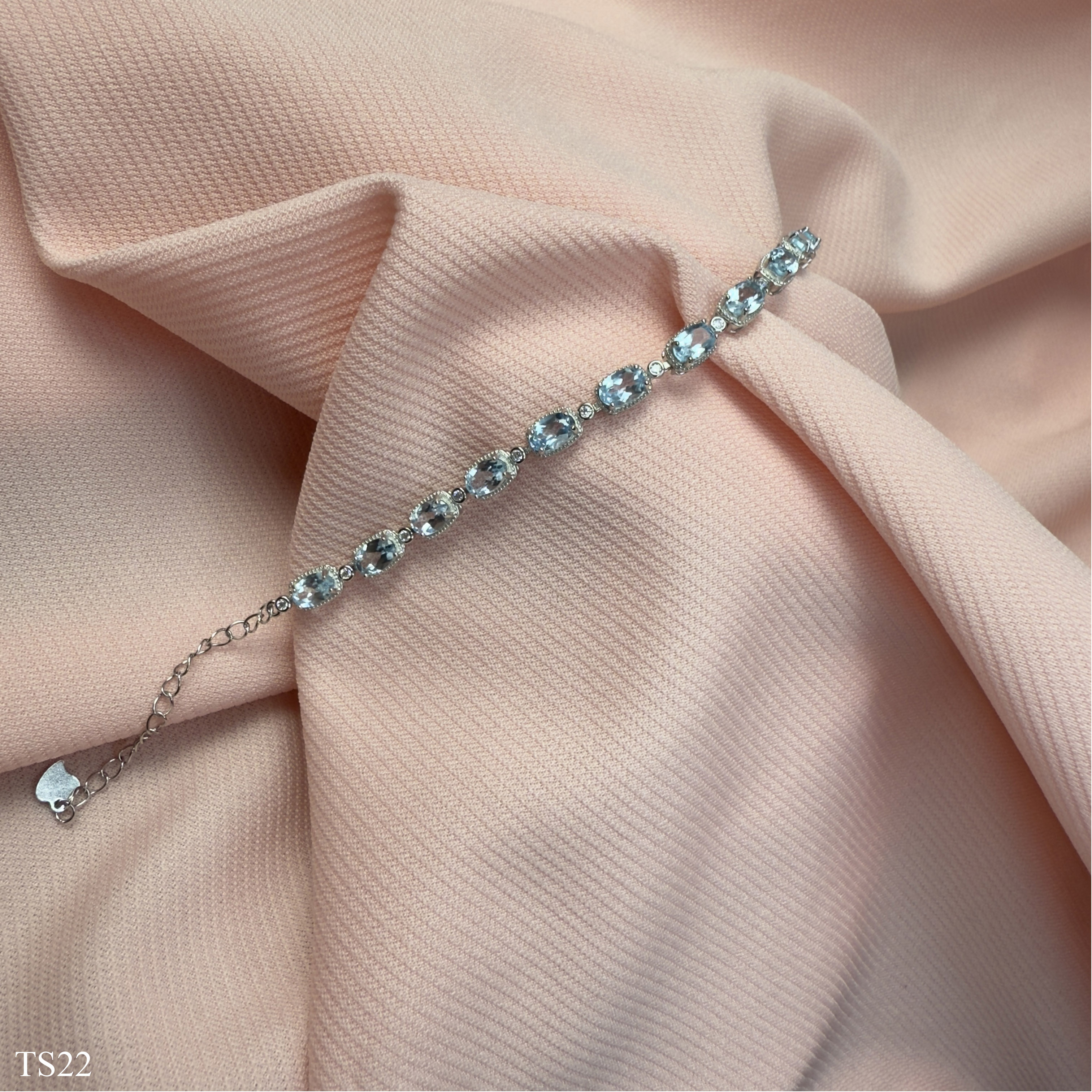 Lắc bạc nữ 925 đính đá Topaz xanh tự nhiên cao cấp