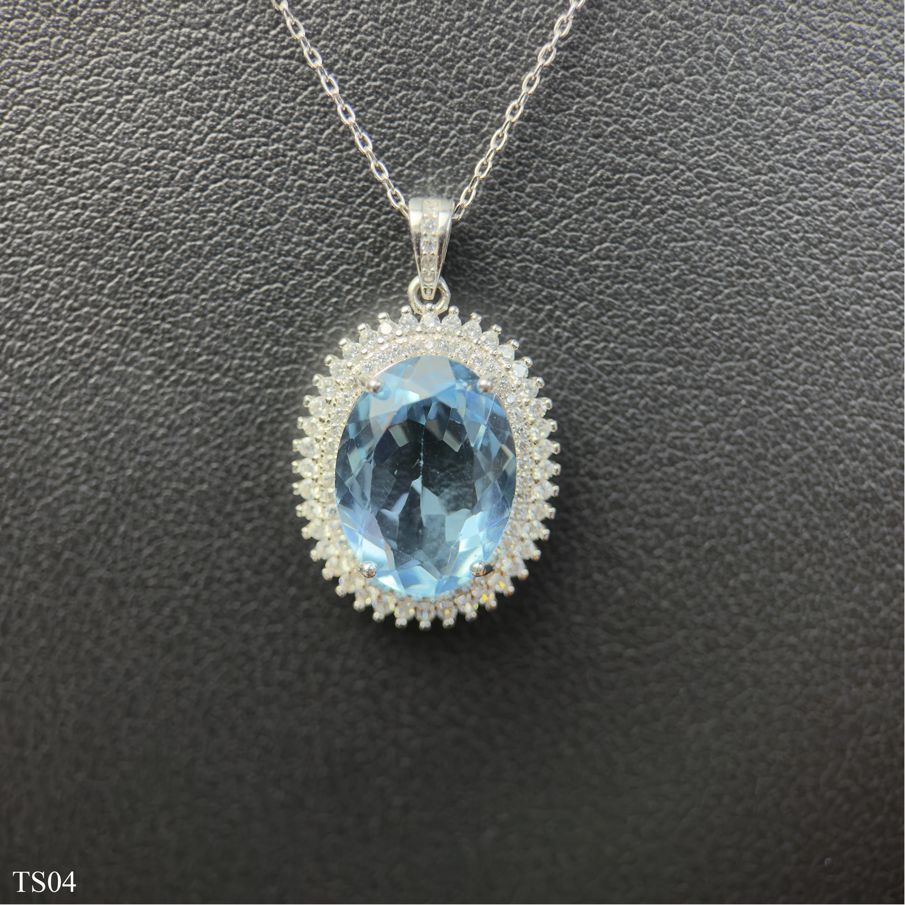 Dây chuyền bạc 925 nữ đính đá Topaz xanh tự nhiên