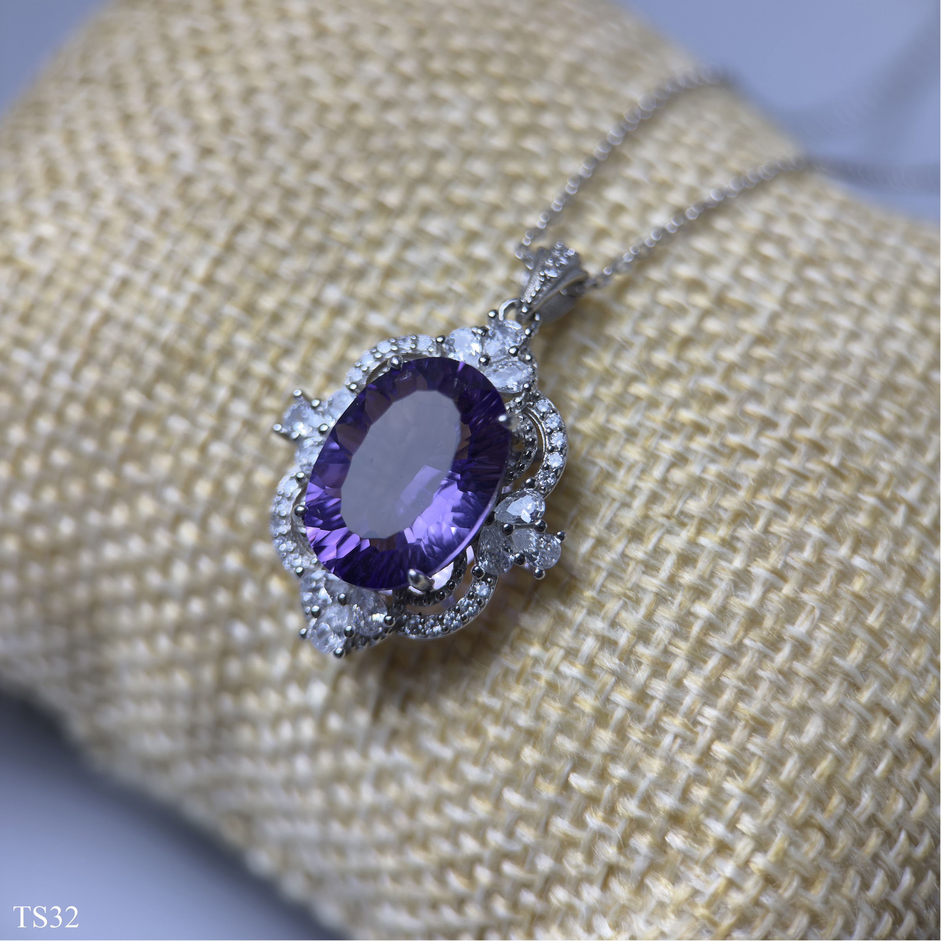 Dây chuyền bạc 925 nữ đính đá thạch anh tím Emethisyt tự nhiên