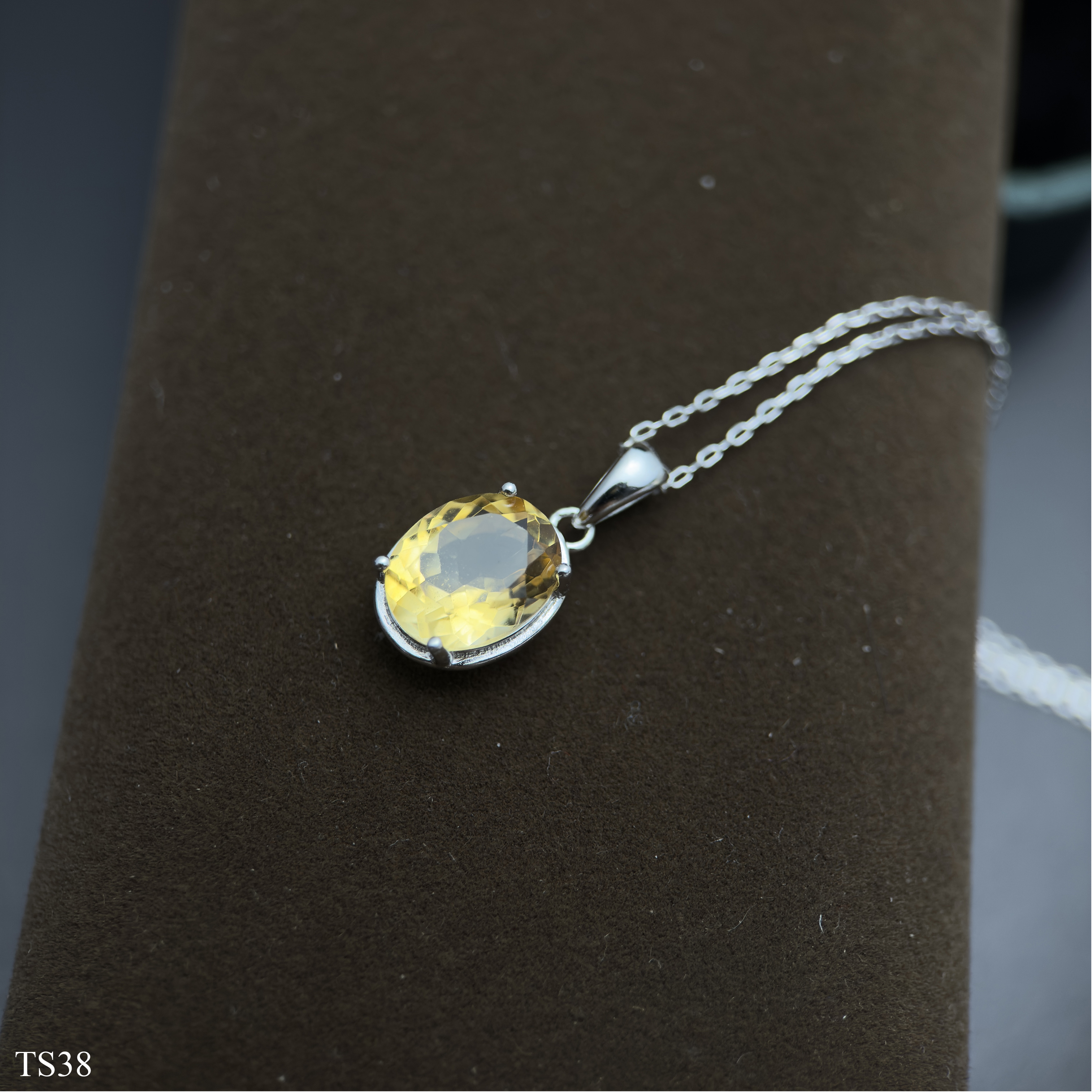 Dây Chuyền Bạc 925 Nữ Đính Đá Citrin Thạch Anh Vàng Tự Nhiên