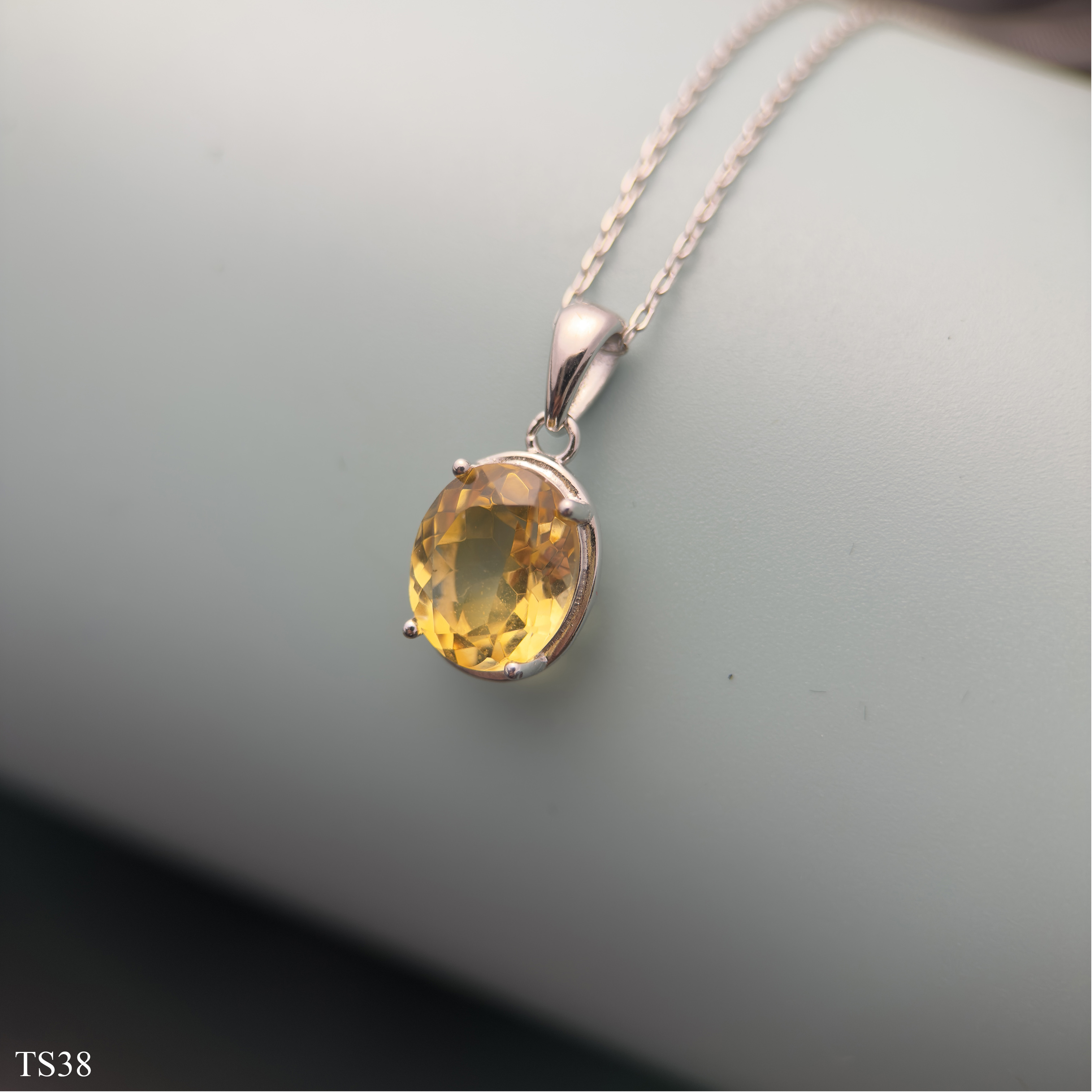 Dây Chuyền Bạc 925 Nữ Đính Đá Citrin Thạch Anh Vàng Tự Nhiên