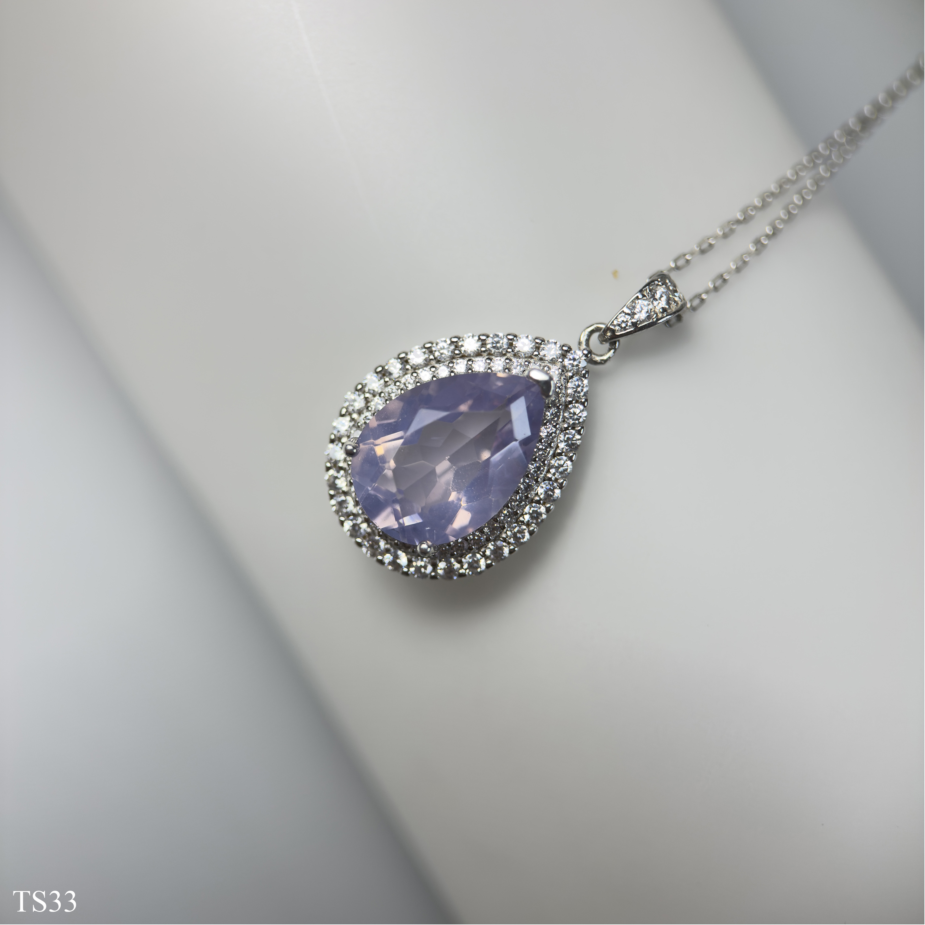 Dây Chuyền Bạc 925 Đá Thạch Anh Tím Emethisyt Giọt Nước Đẹp